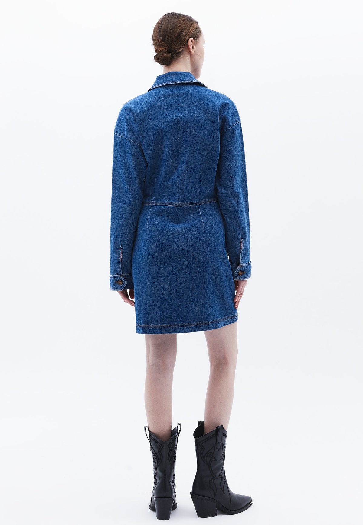 Loose Fit Short Jumpsuit Dress - MID BLUE DENIM