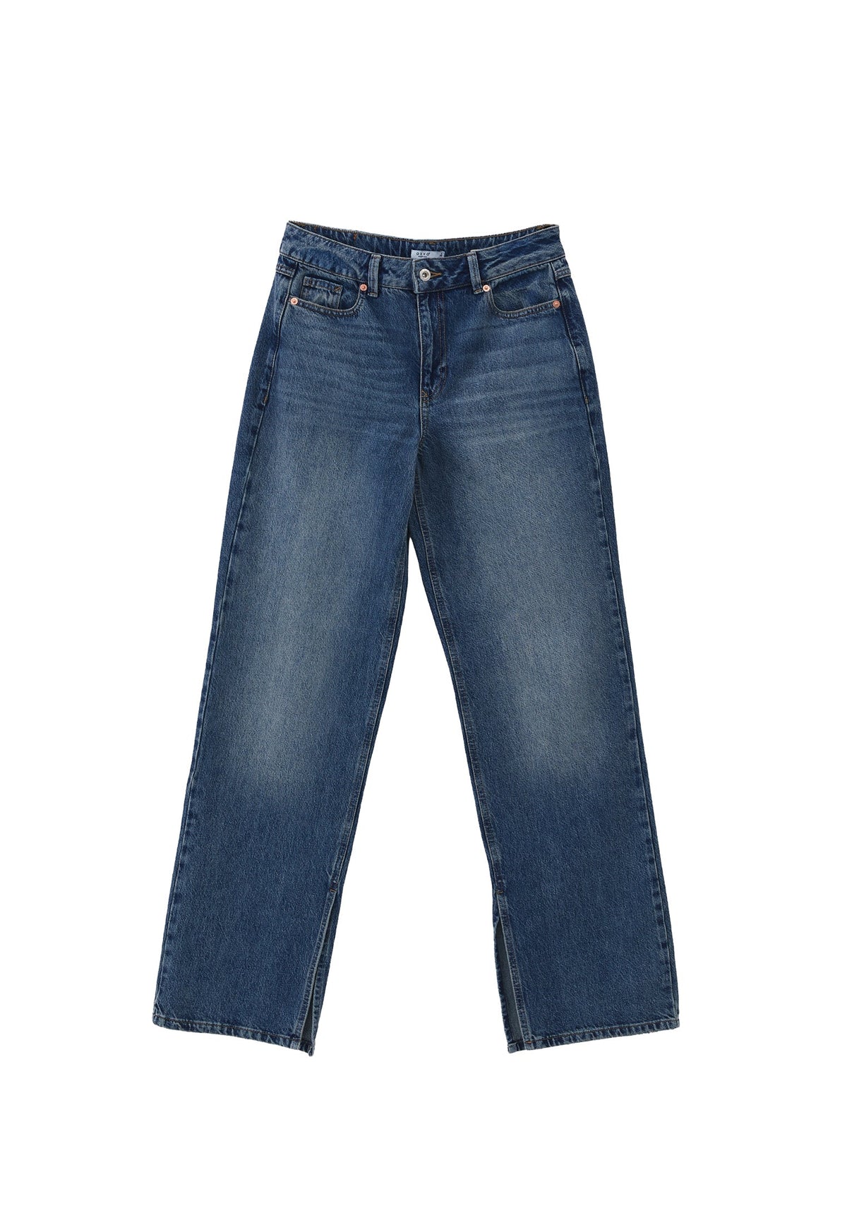 Denim Fabric Straight Leg Pants - MID BLUE DENIM
