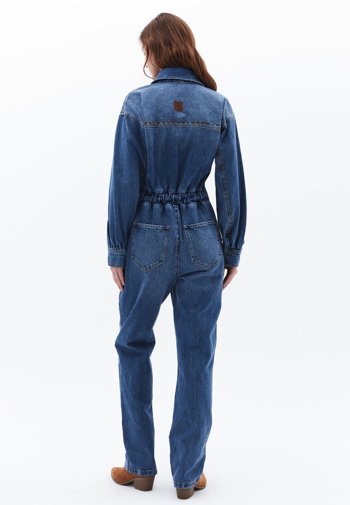 Denim Oversize Long Jumpsuit - MID BLUE DENIM