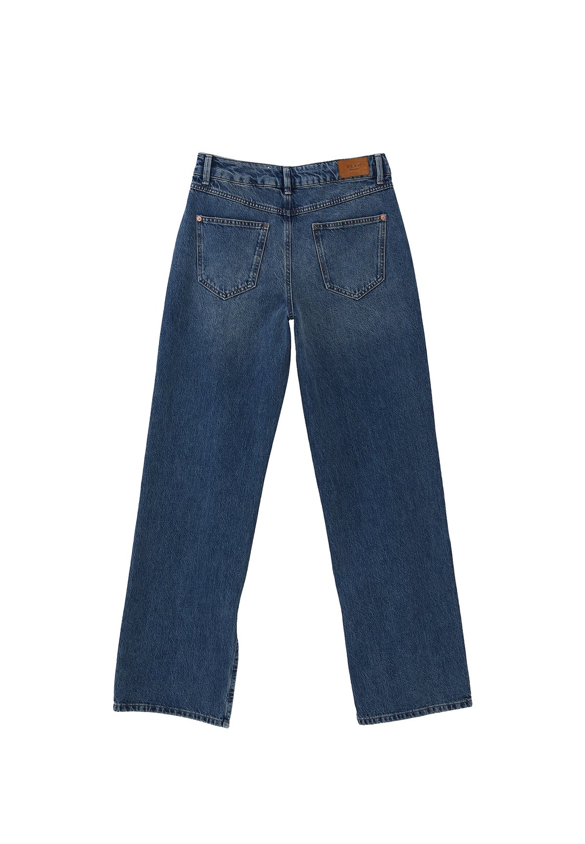 Denim Fabric Straight Leg Pants - MID BLUE DENIM