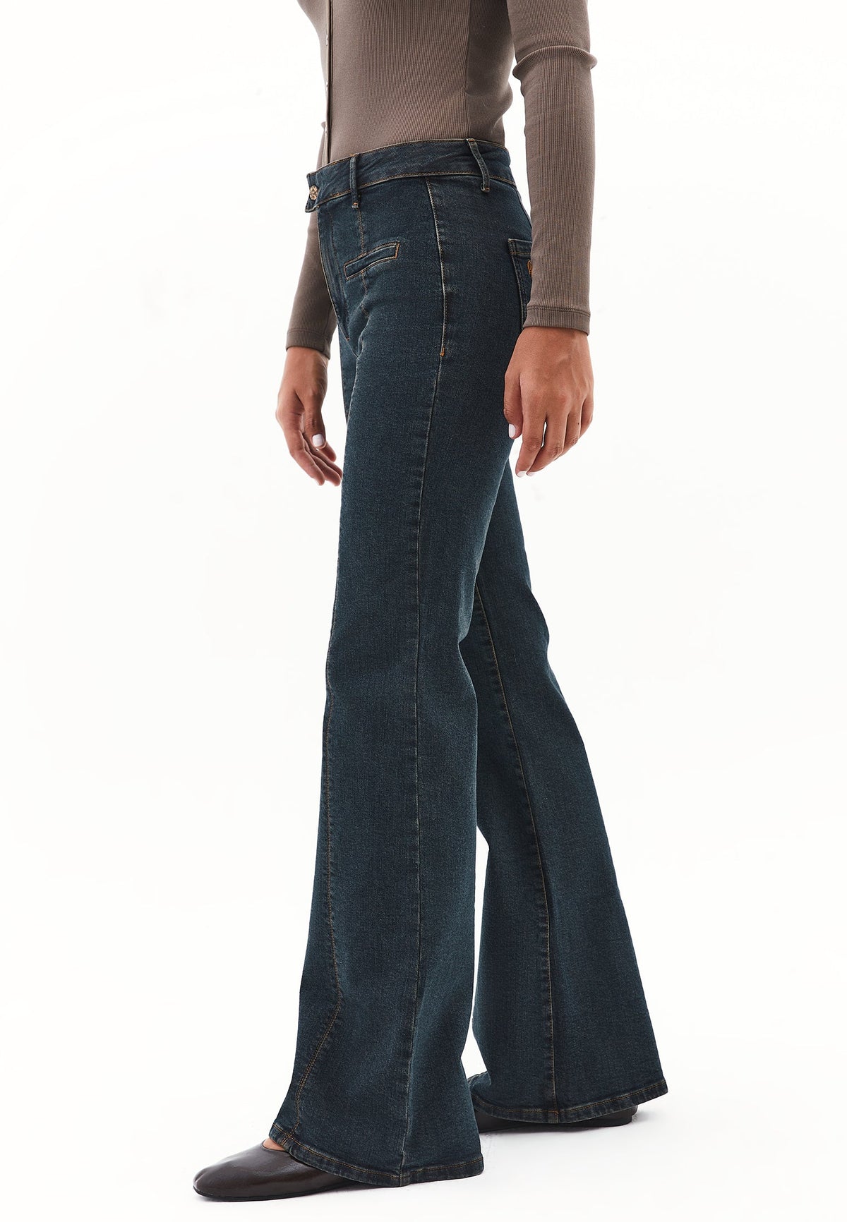 Spanish Leg Trousers - MID BROWN DENIM