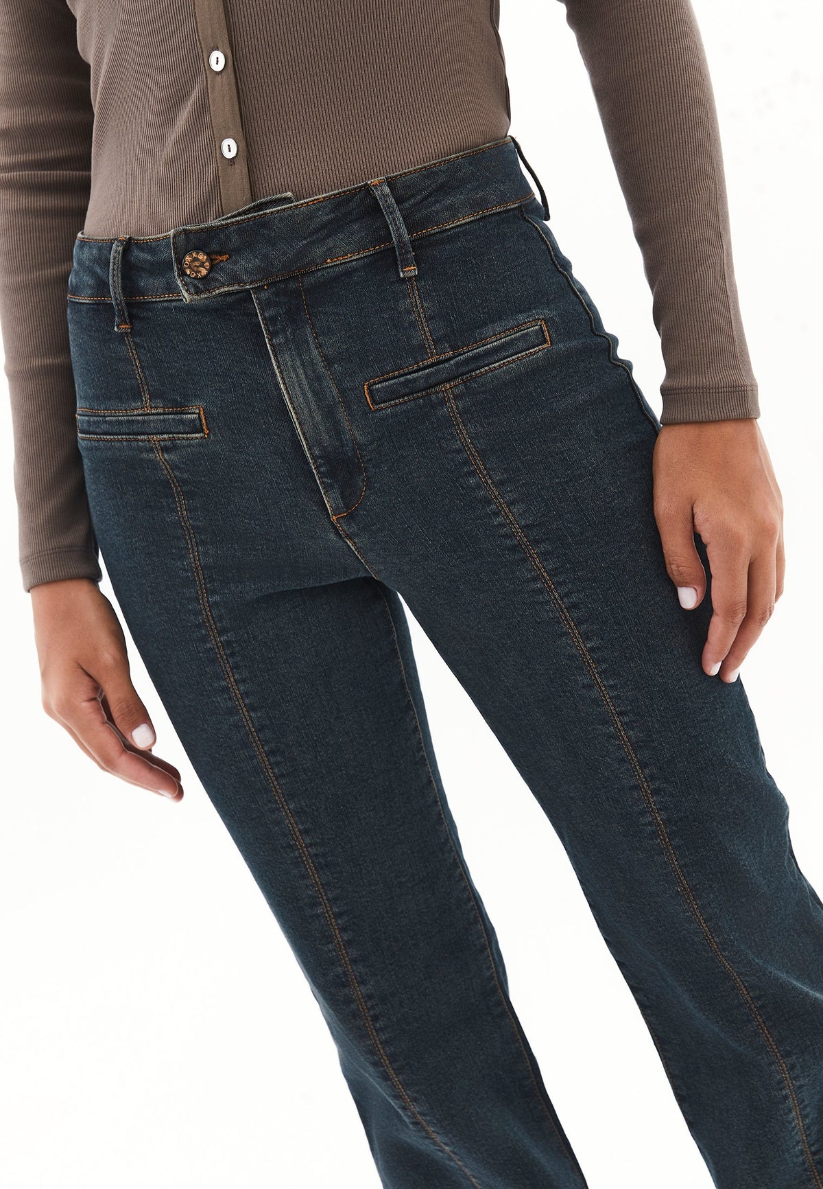 Spanish Leg Trousers - MID BROWN DENIM
