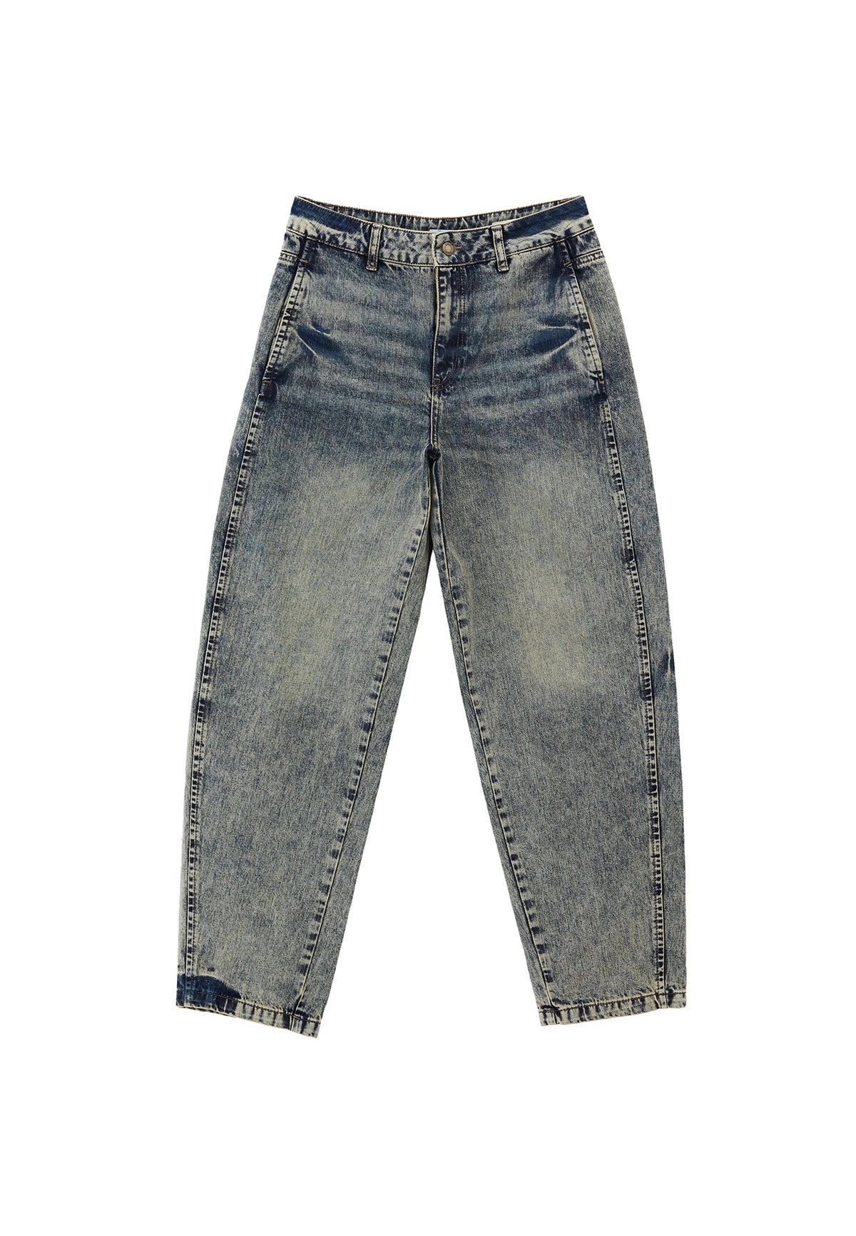 Barrel Leg Denim Pants - MID BROWN DENIM