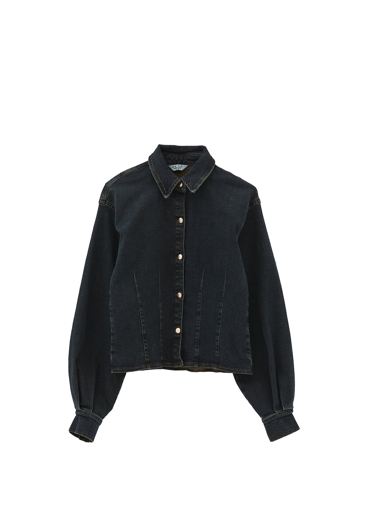 Cropped Long Sleeve Blouse - MID BROWN DENIM