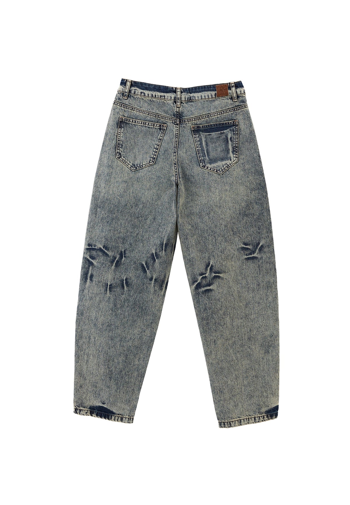 Barrel Leg Denim Pants - MID BROWN DENIM