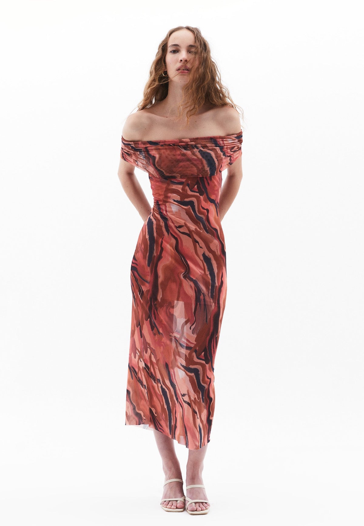 Off Shoulder Long Bodycon Dress - MIX COMB