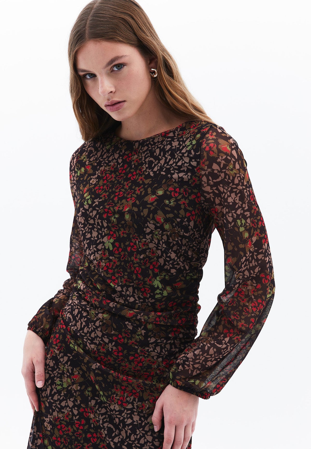 Long A-Line Crew Neck Dress - MIX COMB