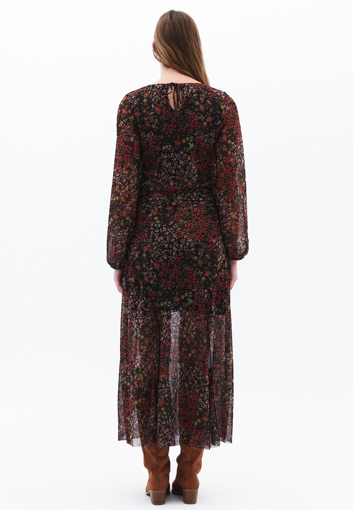 Long A-Line Crew Neck Dress - MIX COMB