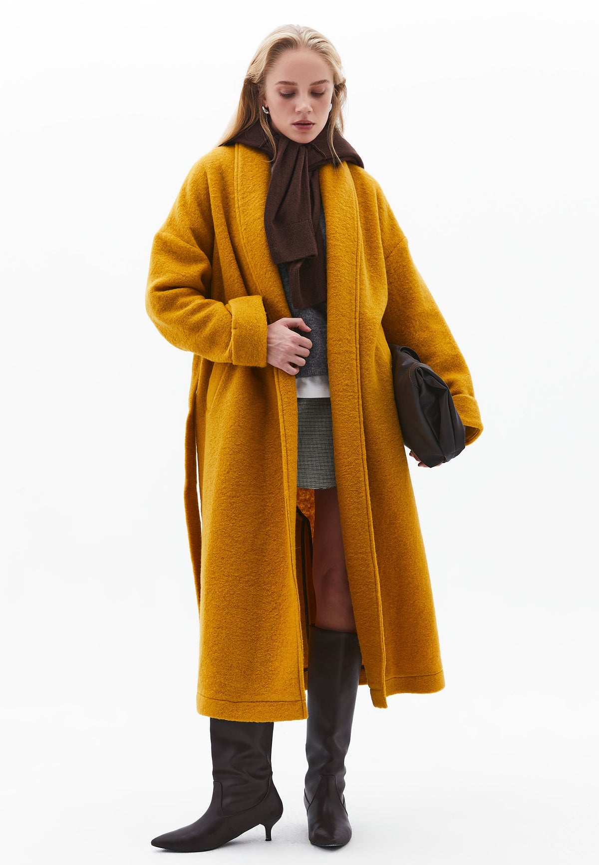 Long Coat With Shawl Collar And Belt Detail - NARCISSUS