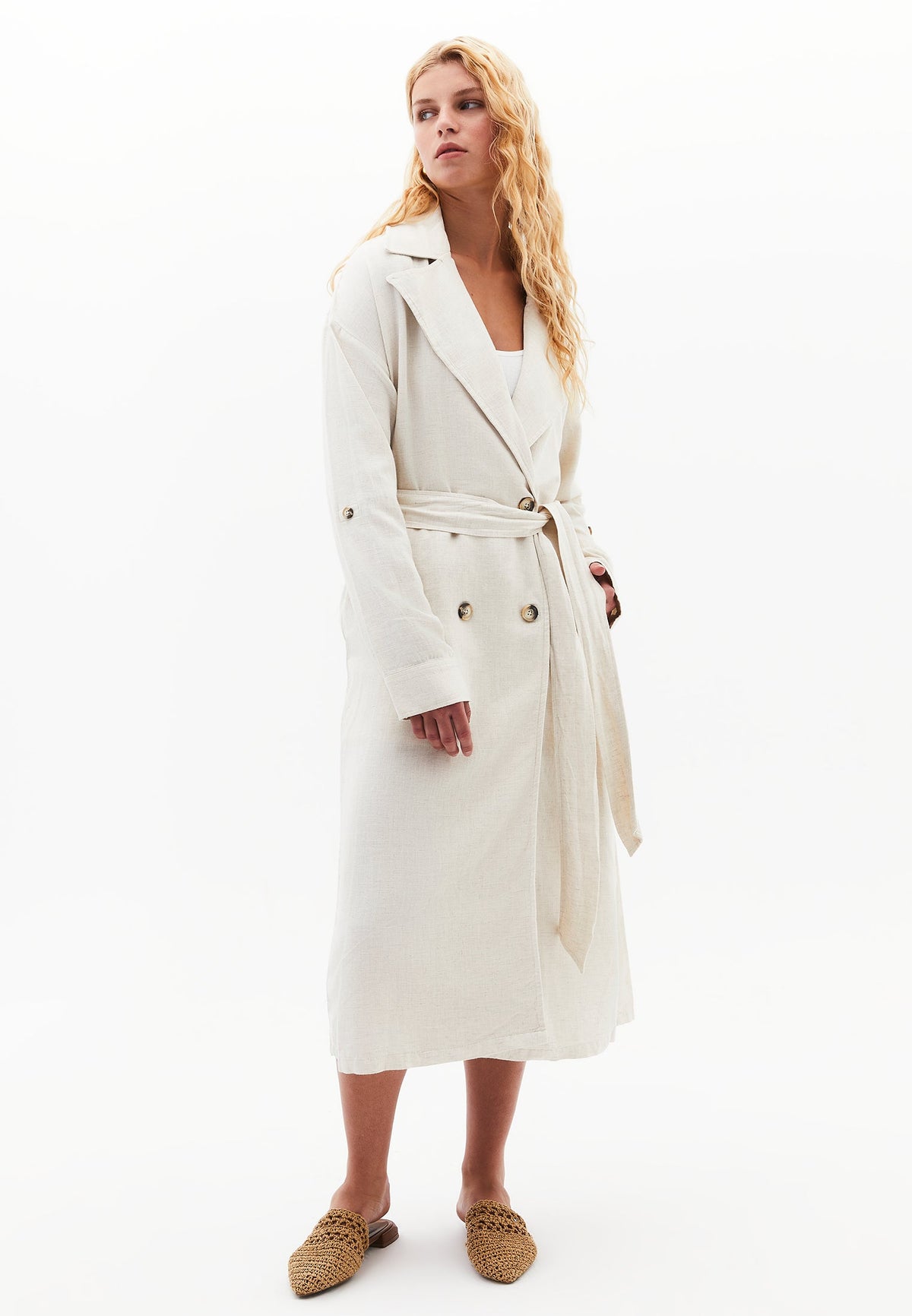 Belted Polo Collar Trenchcoat - NATURAL