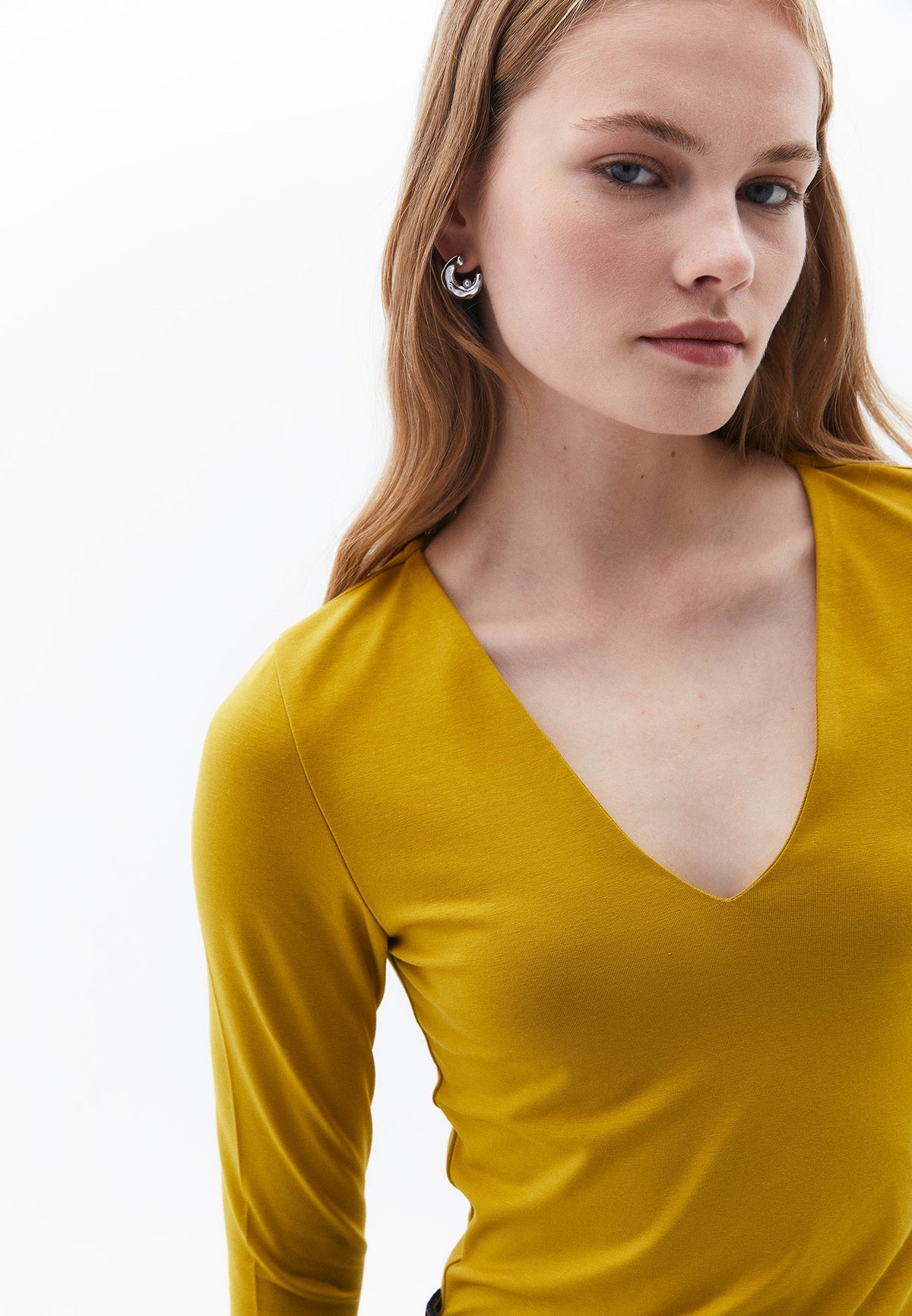 V Neck Long Sleeve T-Shirt - OLIVE OIL