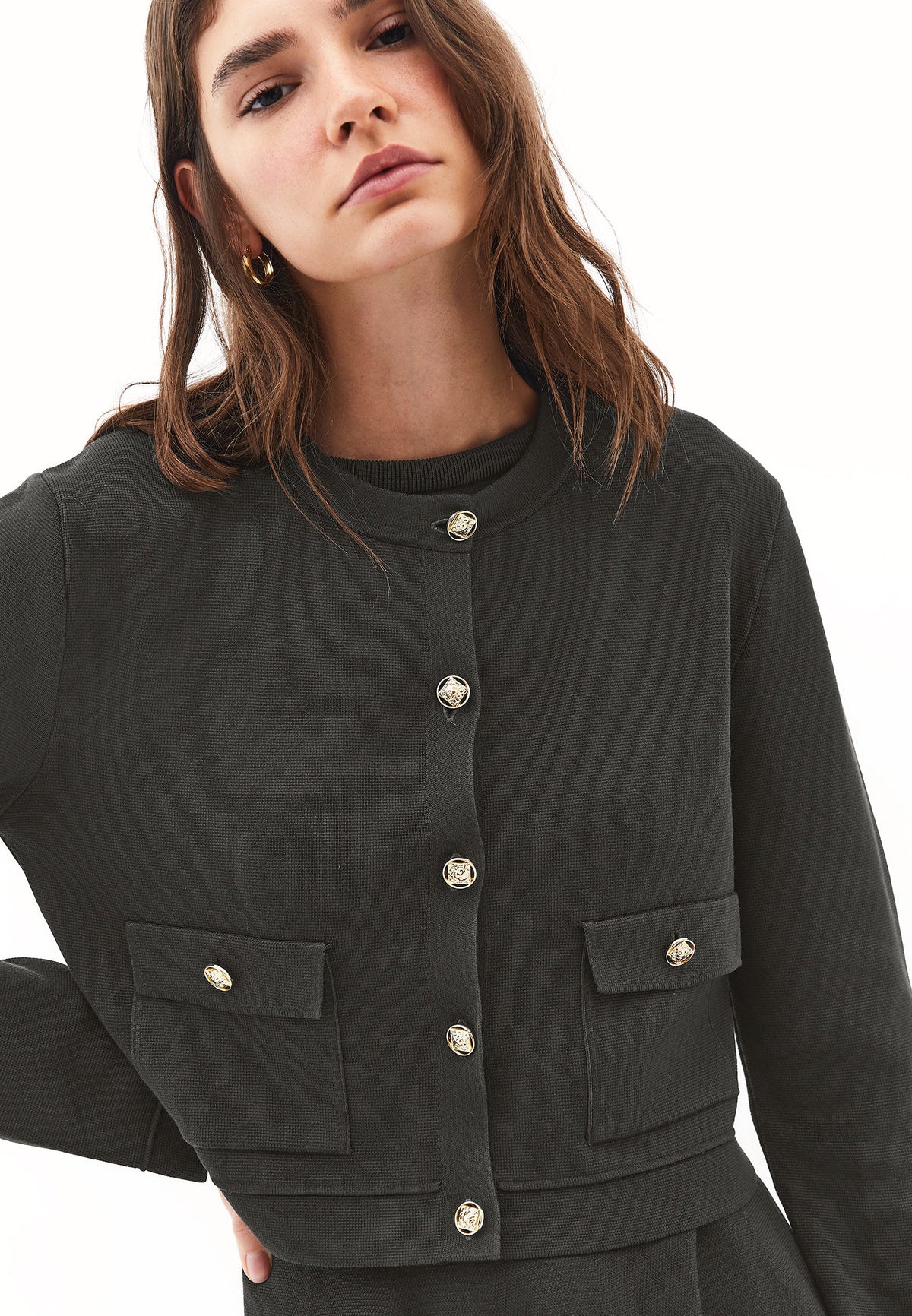 Short Cardigan With Button Details - PEAT