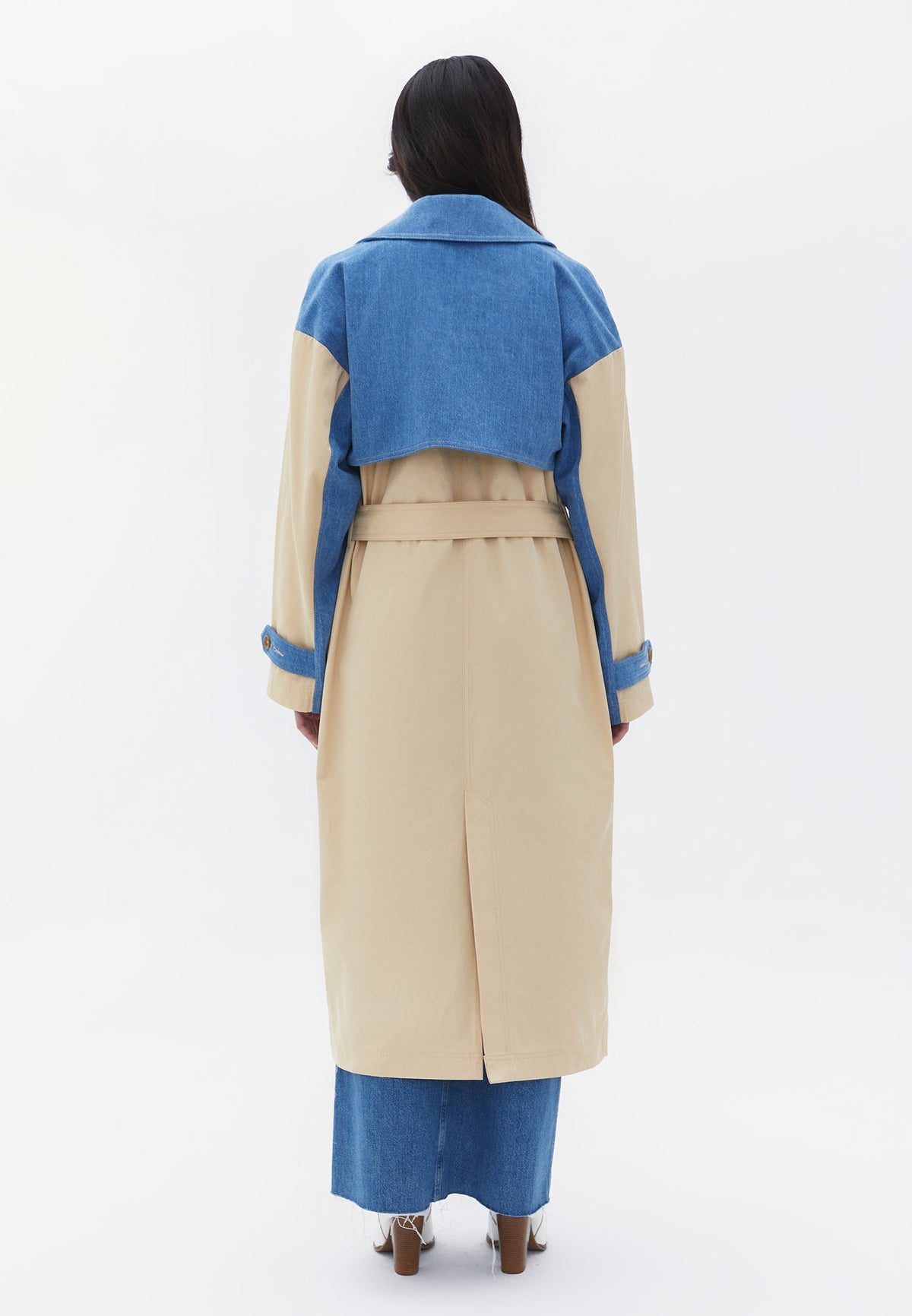 Double Breasted Long Cotton Trenchcoat - PEBBLE