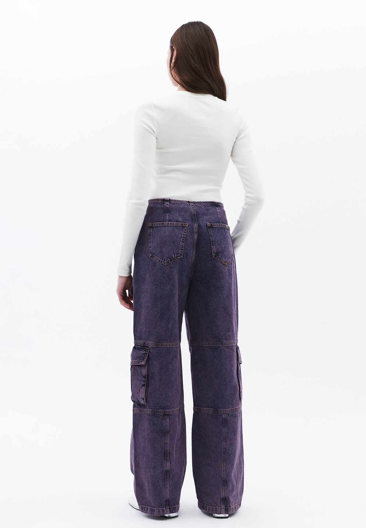 Wide Leg Cargo Pants - PURPLE MID DENIM