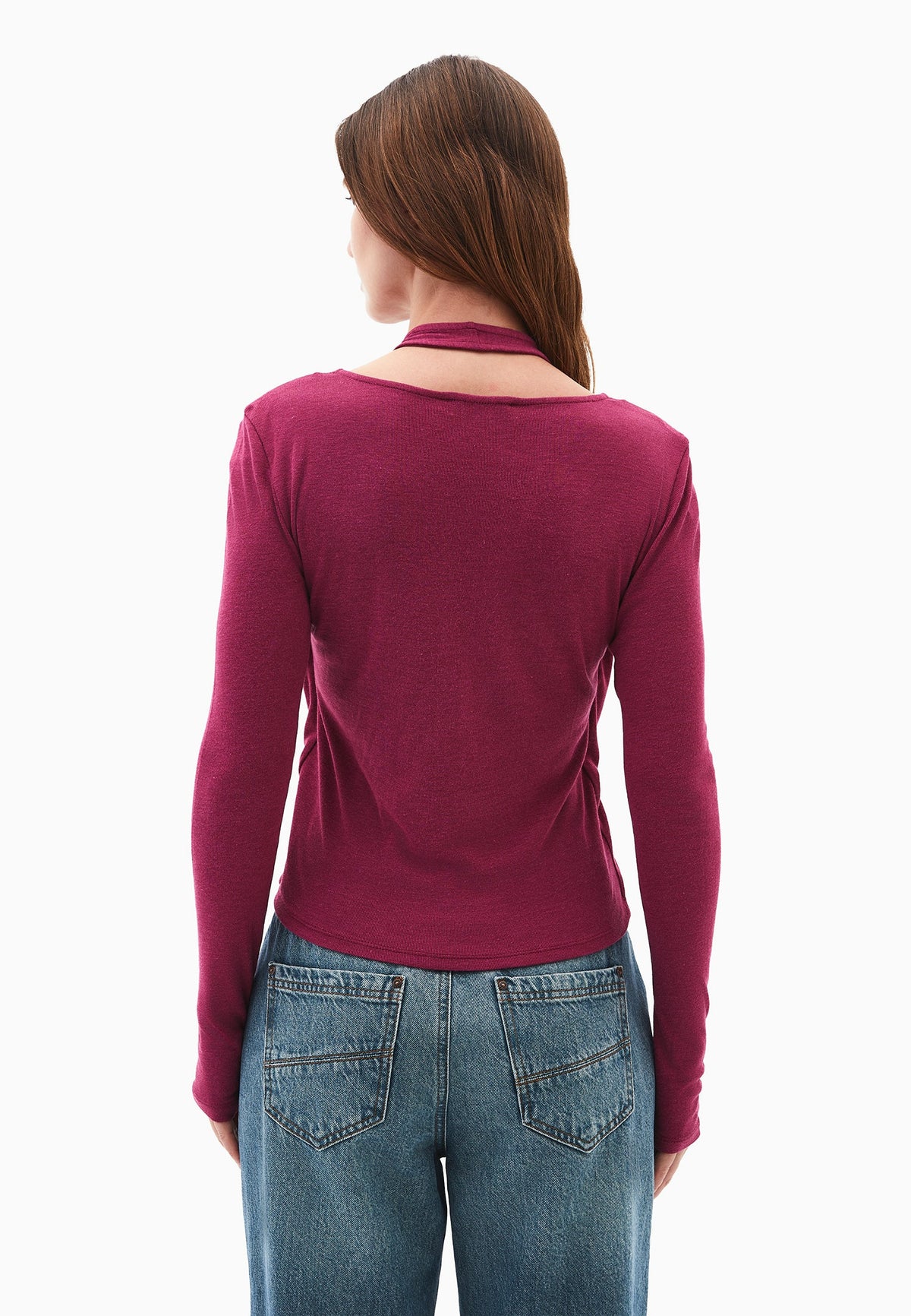 V Neck Long Sleeve T-Shirt - RASBERRY COULIS