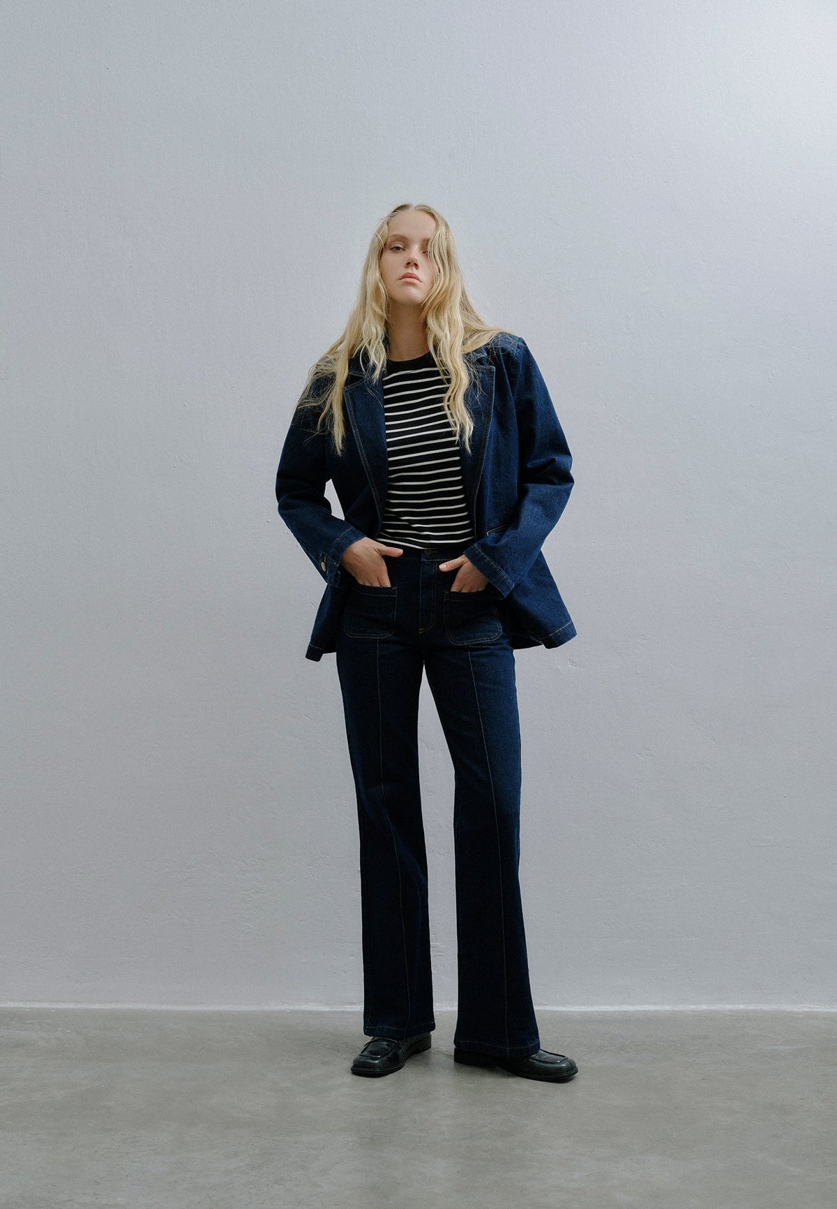Oversize Double Breasted Blazer Jacket - RAW DENIM