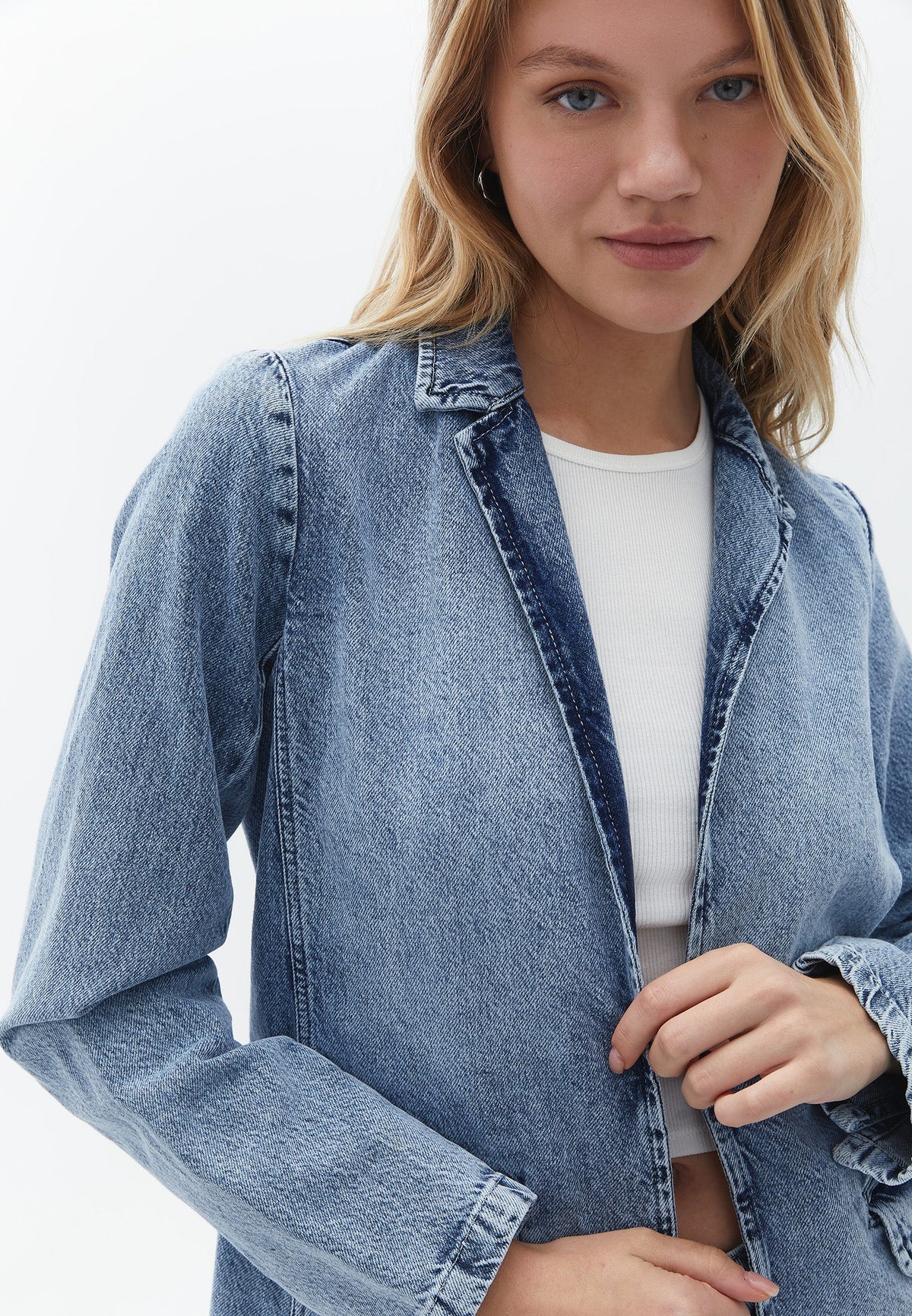 Denim Long Sleeve Pocket Detailed Tunic Jacket - RODEO DENIM