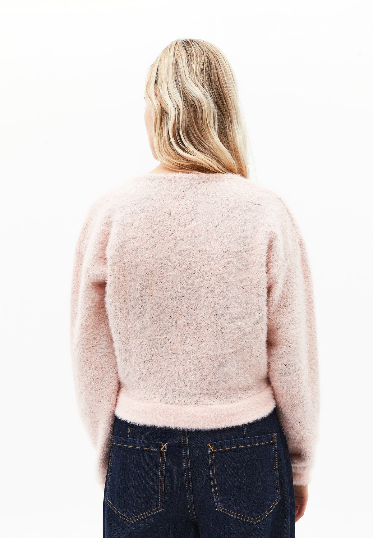 Wrap Neck Long Sleeve Knit Looking Sweater - ROSE SMOKE