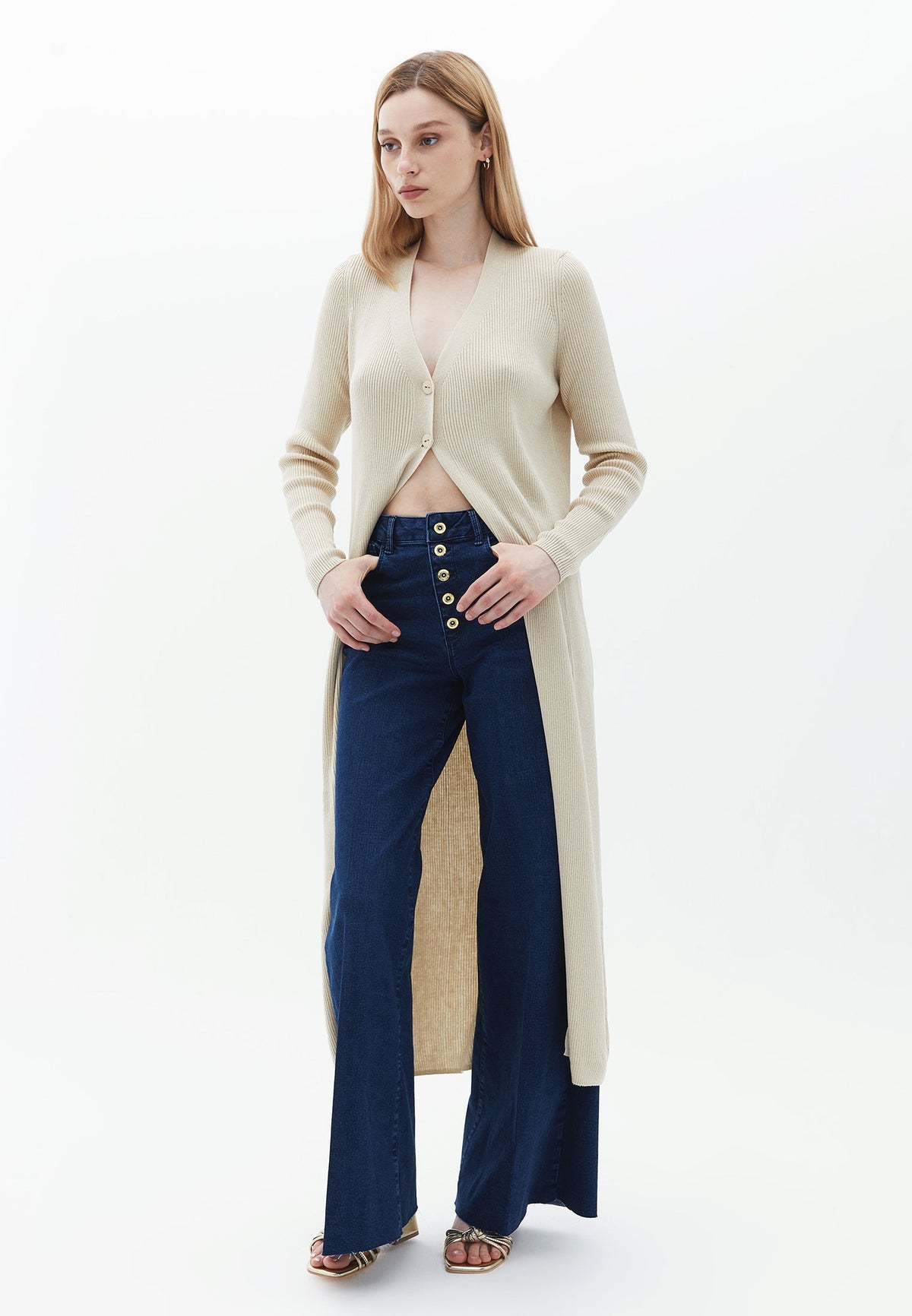 Long Raglan Sleeve Buttoned Cardigan - SAFARI