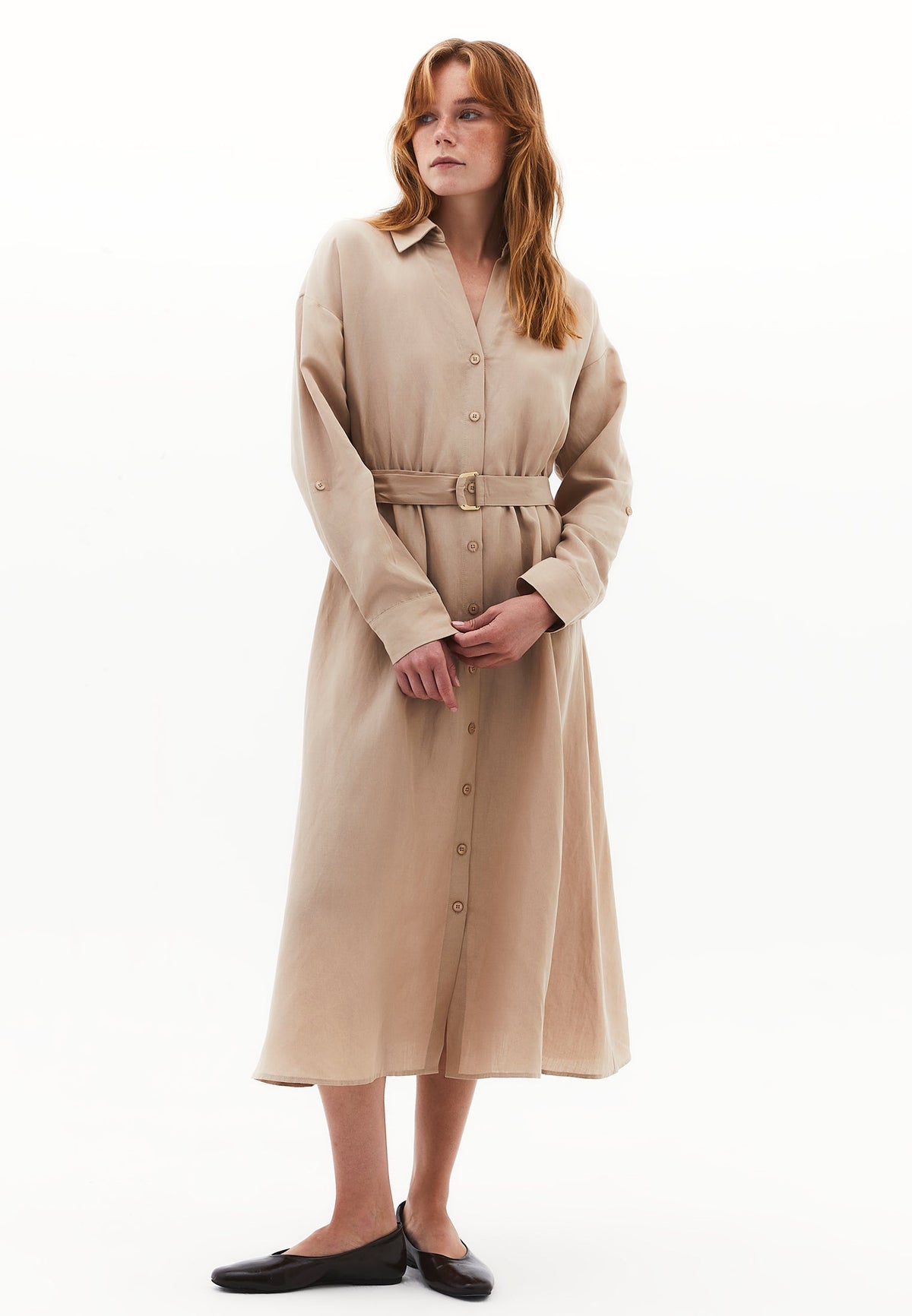 Long Dress With Belt Detail - SAVANNAH TAN