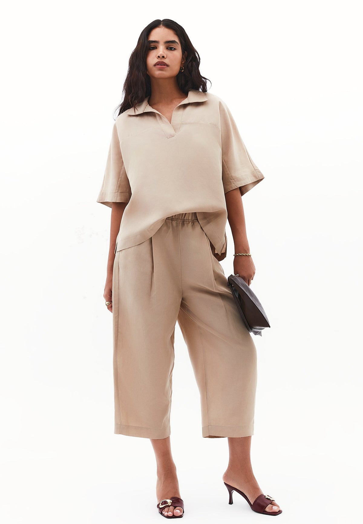Polo Collar Oversize Blouse - SAVANNAH TAN