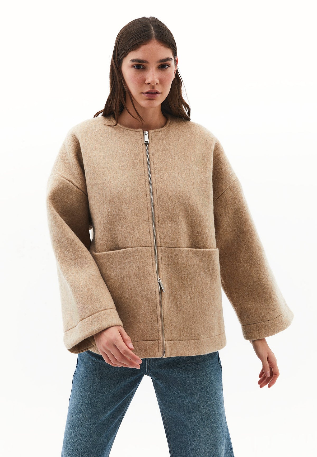 Zero Collar Wool Jacket - SAVANNAH TAN