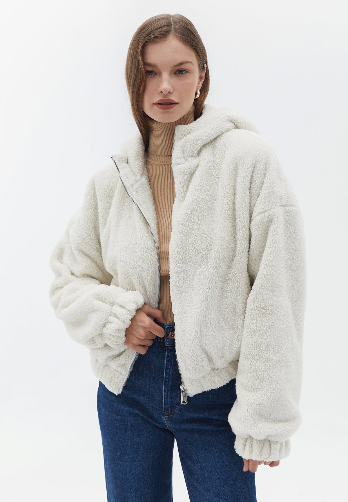 Long Sleeve Hooded Jacket - SILVER BIRCH