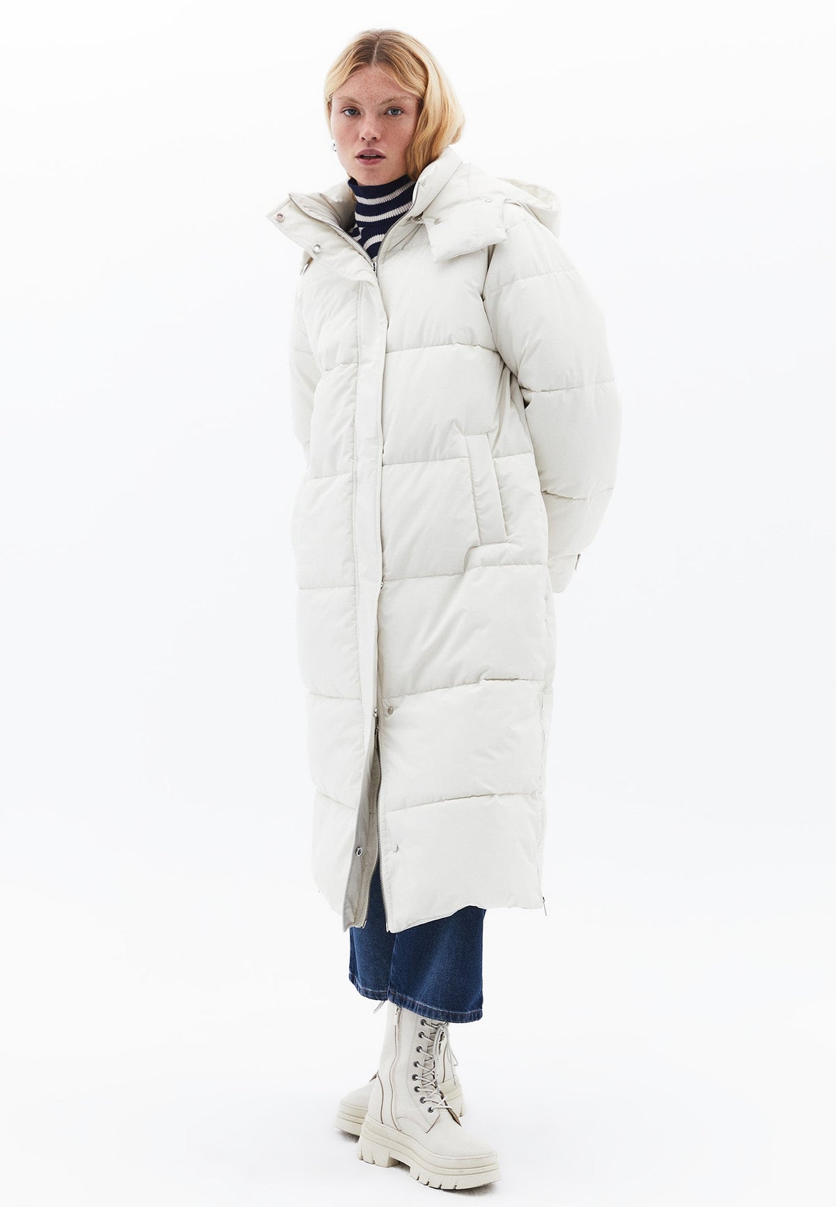 Long Coat With Zipper Detail - SILVER BIRCH