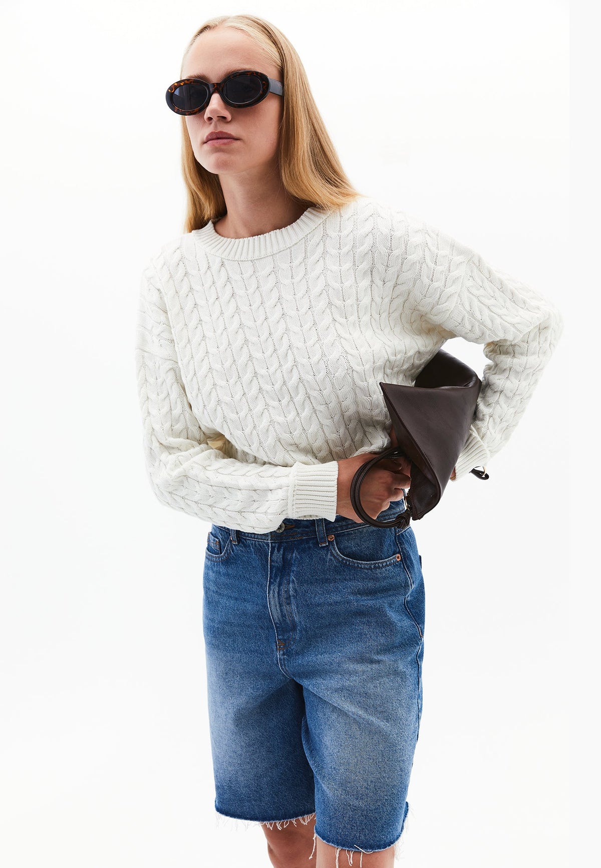 Sweater With Knitted Details - SILVER BIRCH
