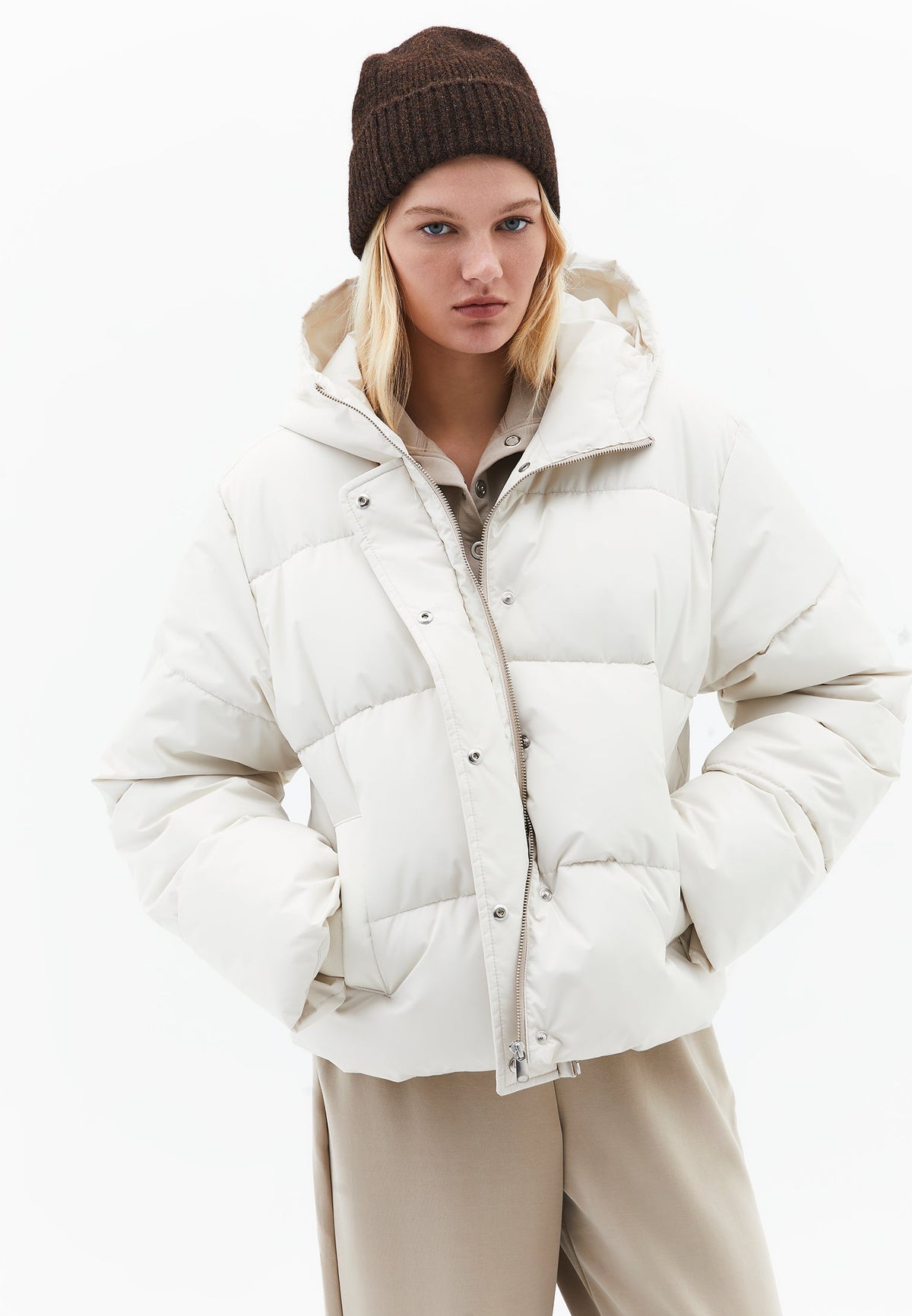 Hooded Loose Coat - SILVER BIRCH