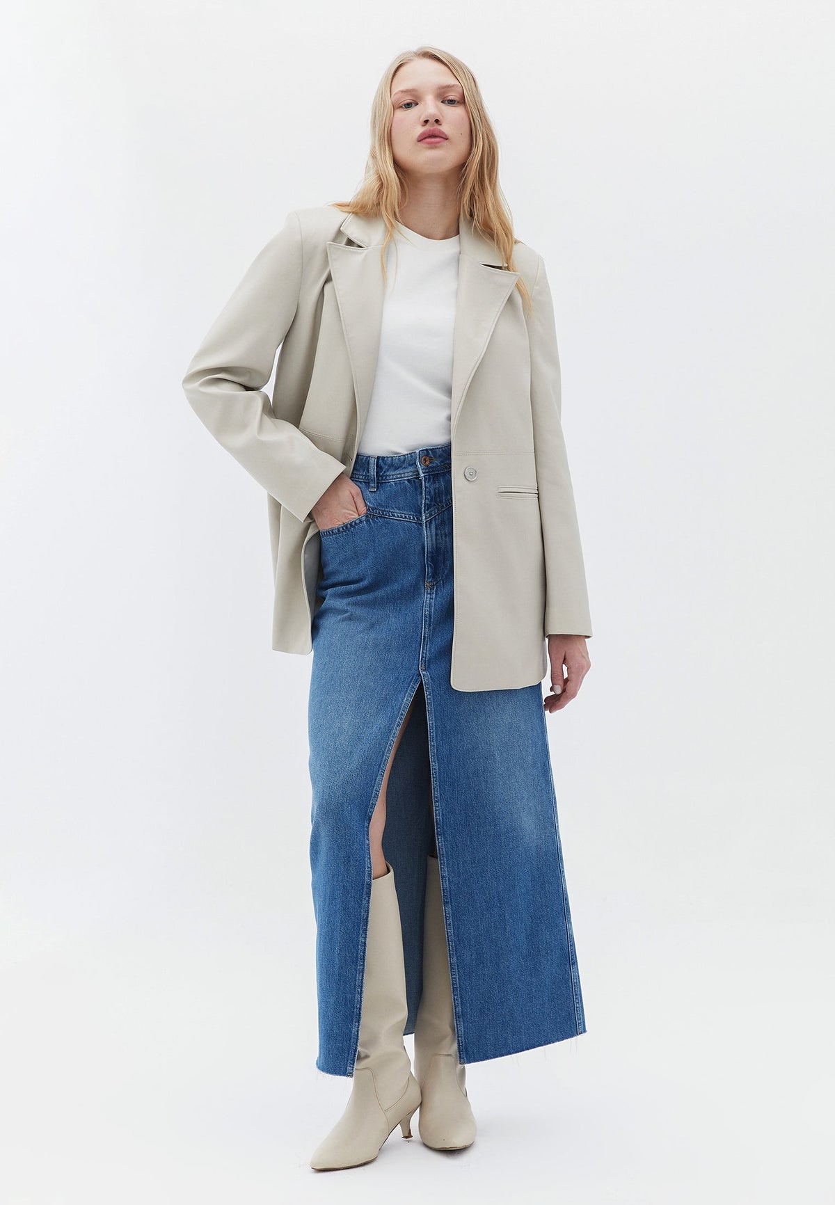 Long Sleeve Jacket With Button Details - SILVER BIRCH