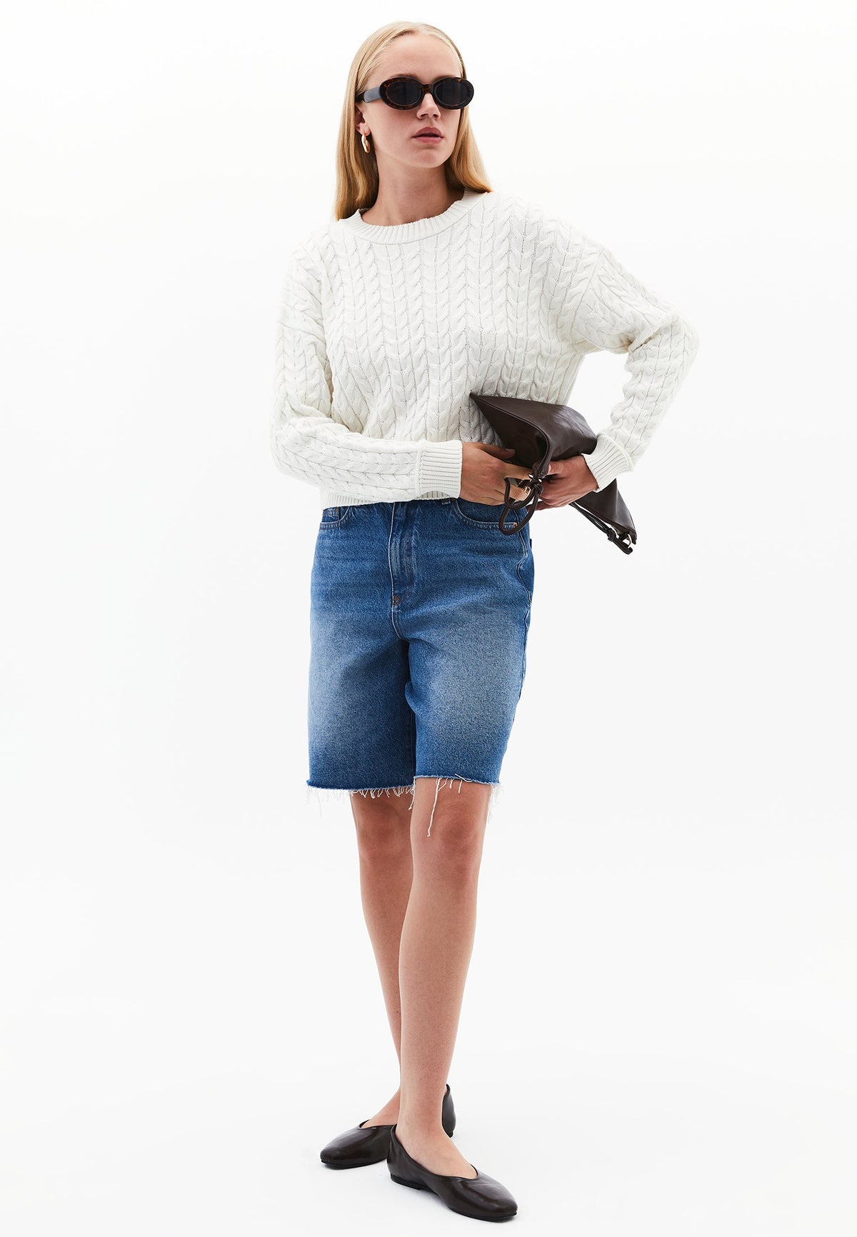Sweater With Knitted Details - SILVER BIRCH