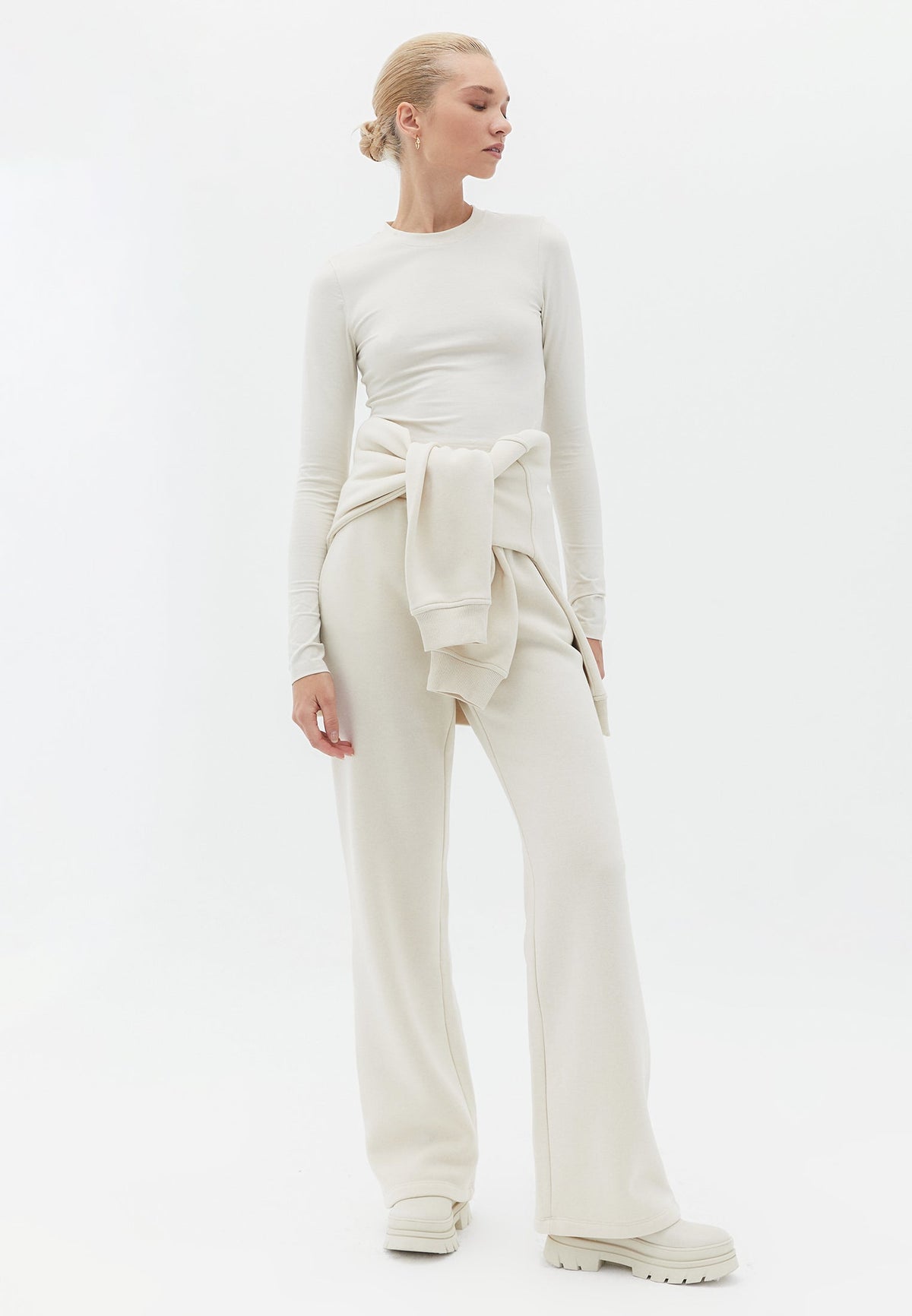 Cropped High Neck Long Sleeve T-Shirt - SILVER BIRCH