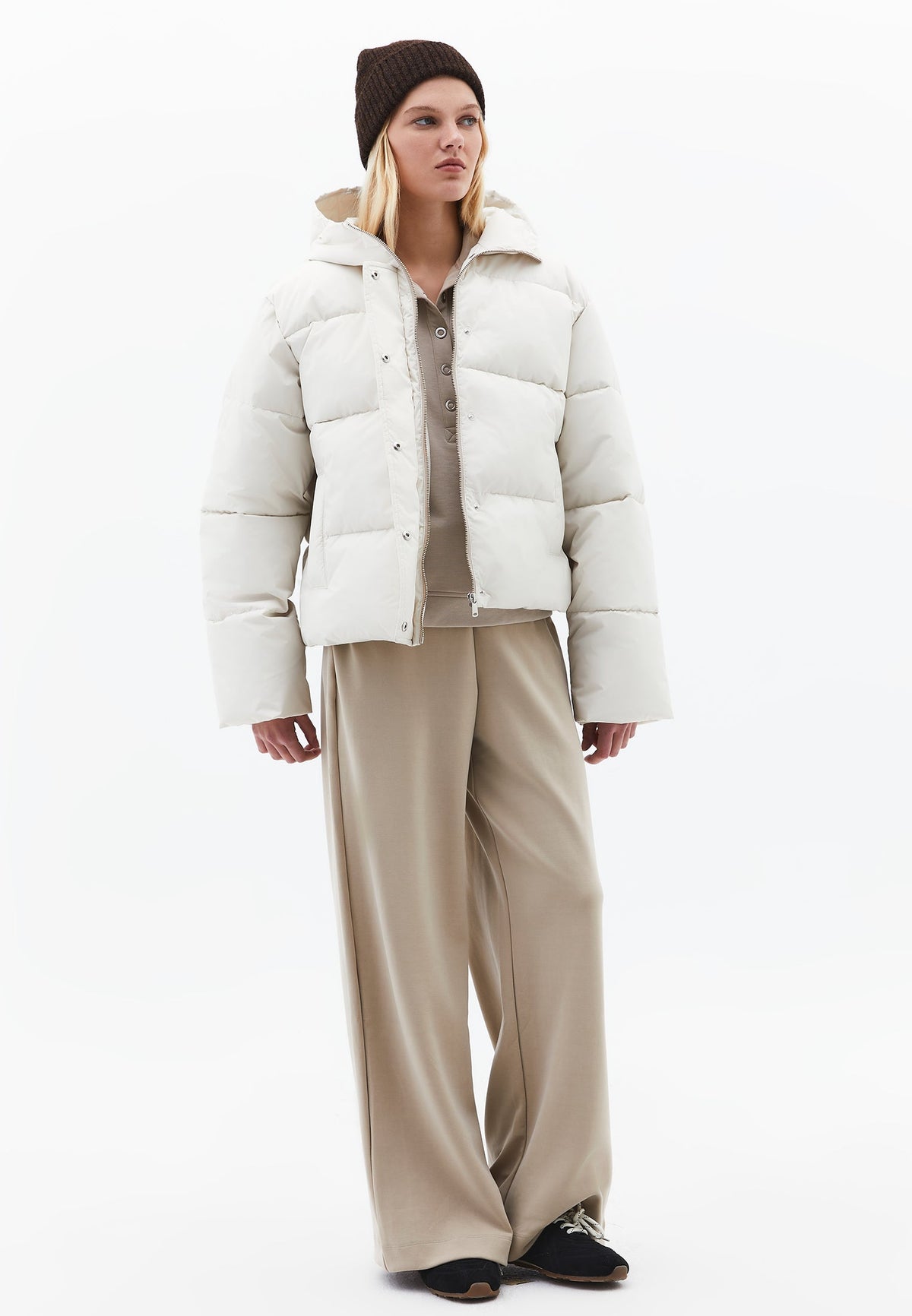 Hooded Loose Coat - SILVER BIRCH