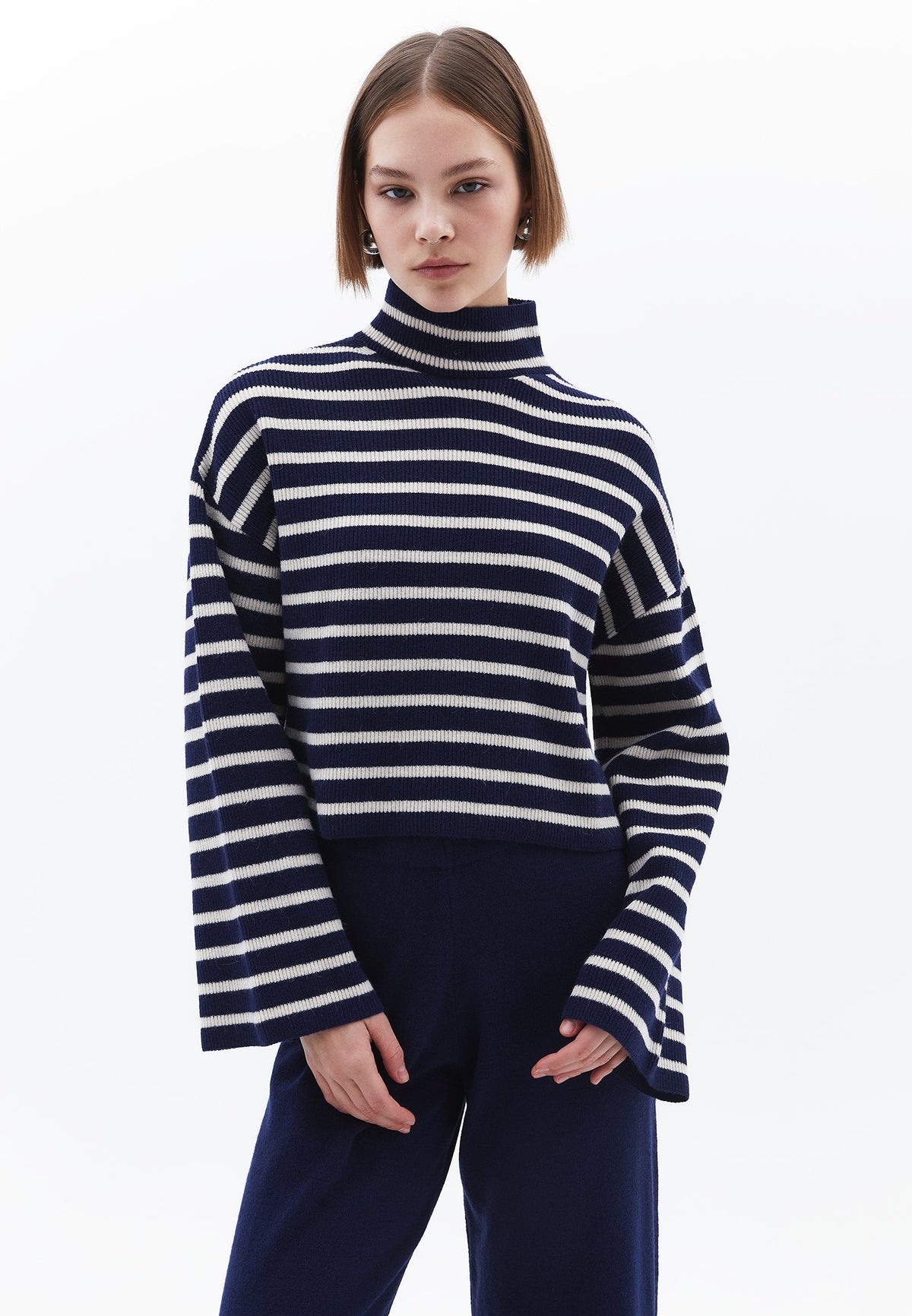 High Neck Cropped Sweater - OCEAN CAVERN/SILVER BIRCH