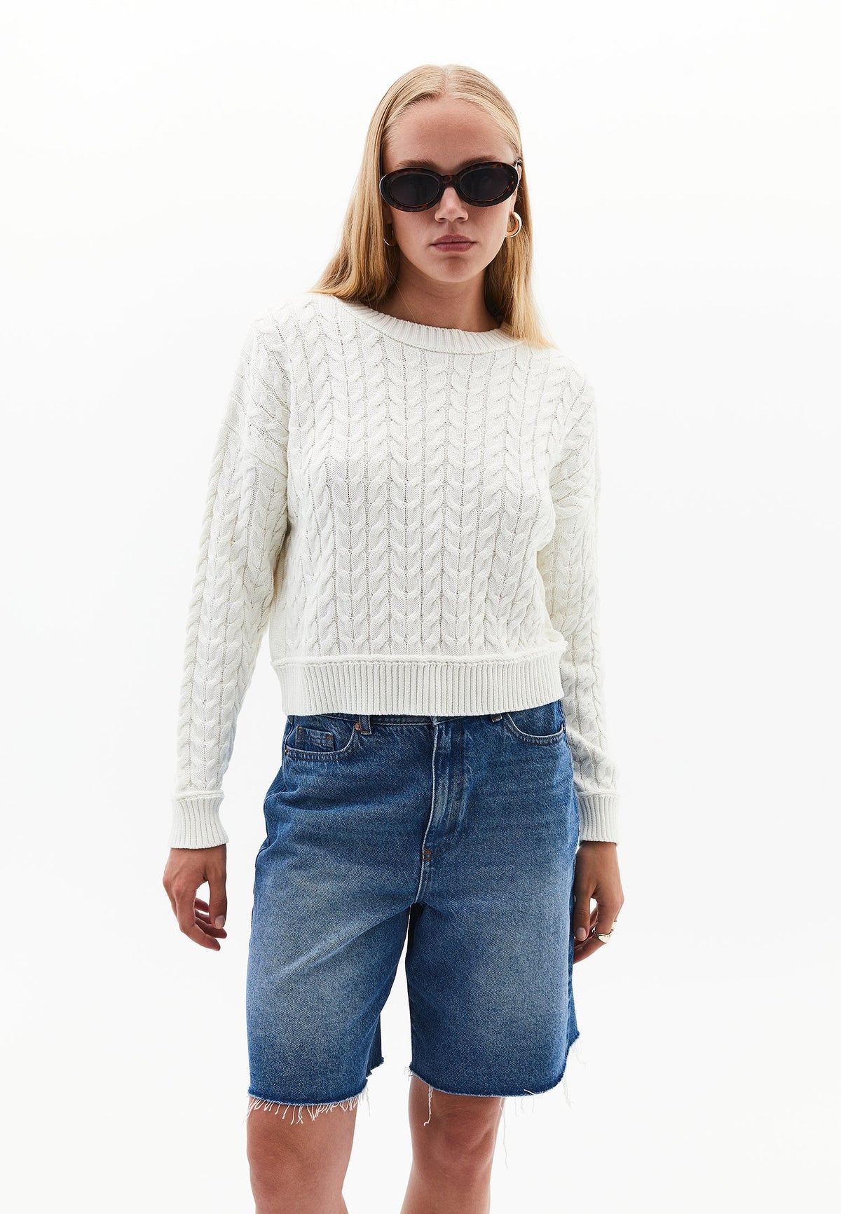 Sweater With Knitted Details - SILVER BIRCH