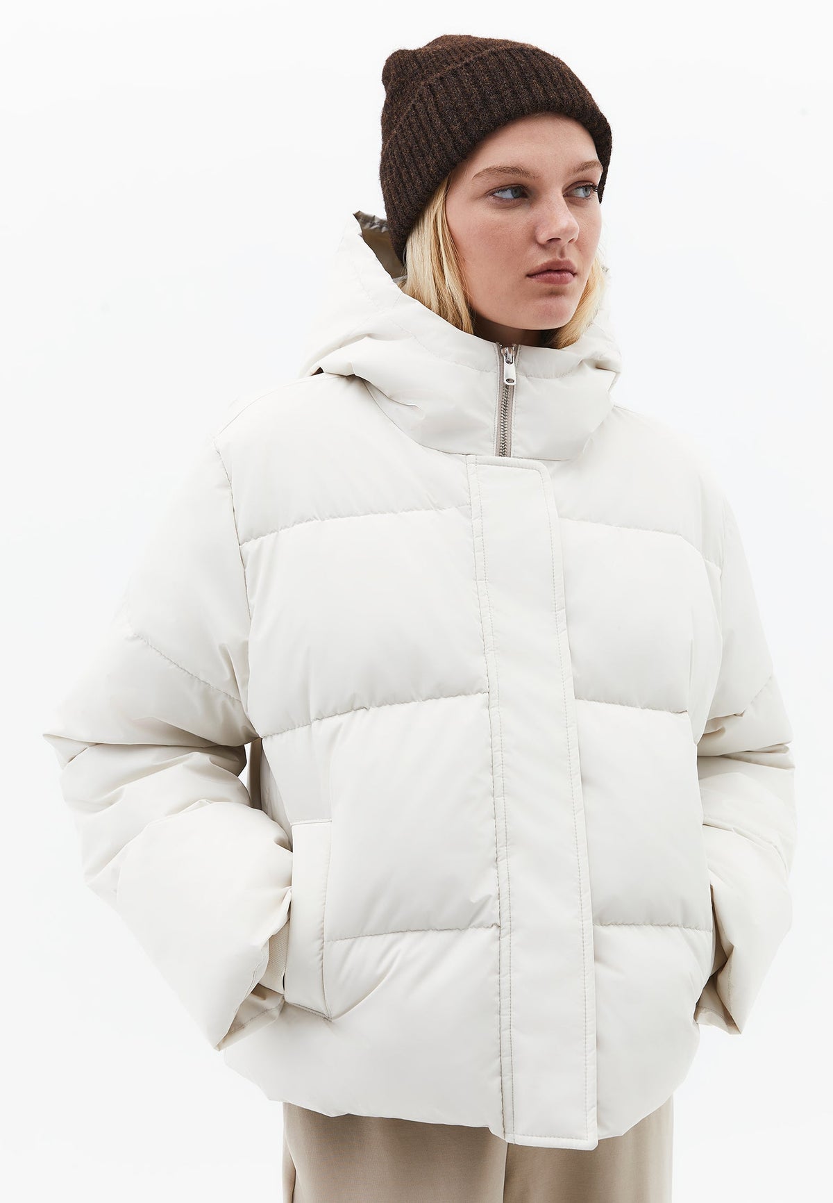 Hooded Loose Coat - SILVER BIRCH