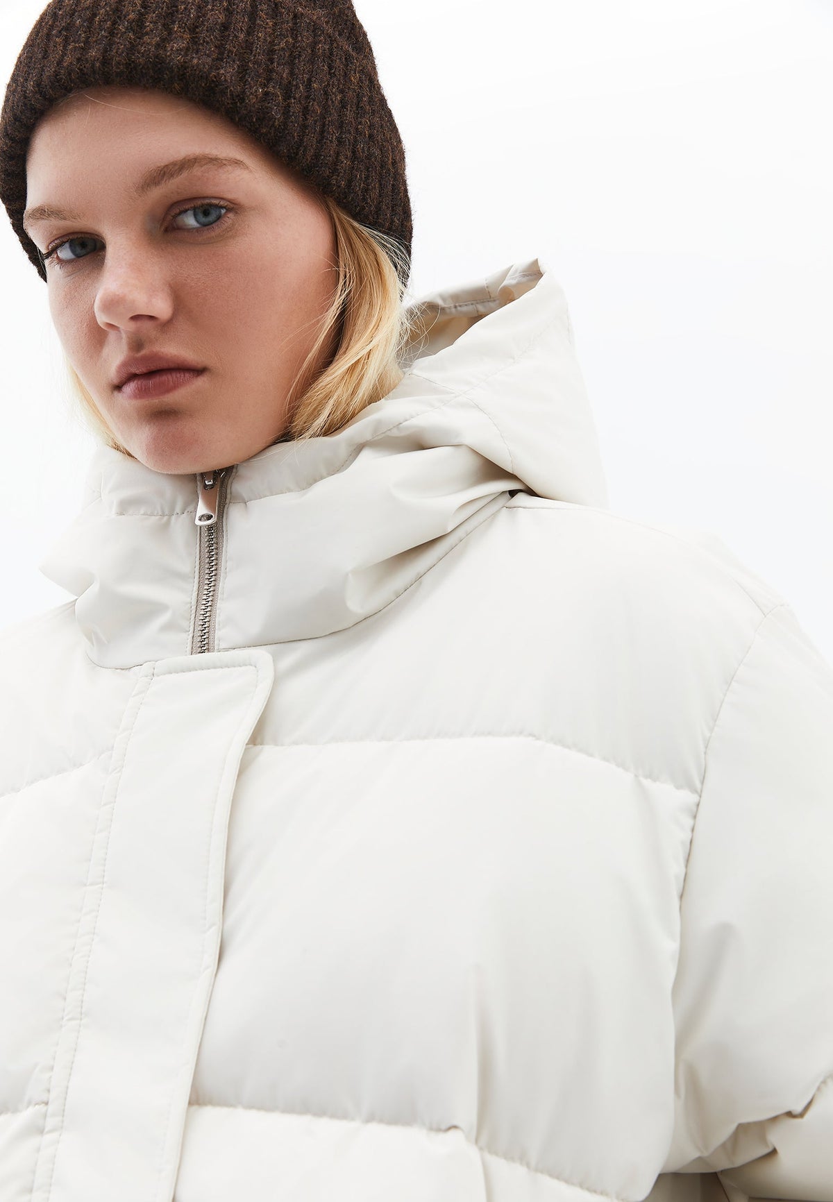 Hooded Loose Coat - SILVER BIRCH