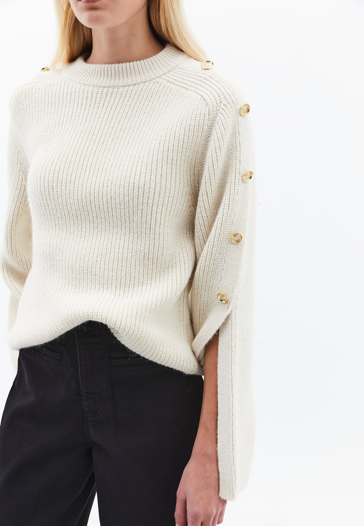 Sweater With Button Details - SILVER BIRCH