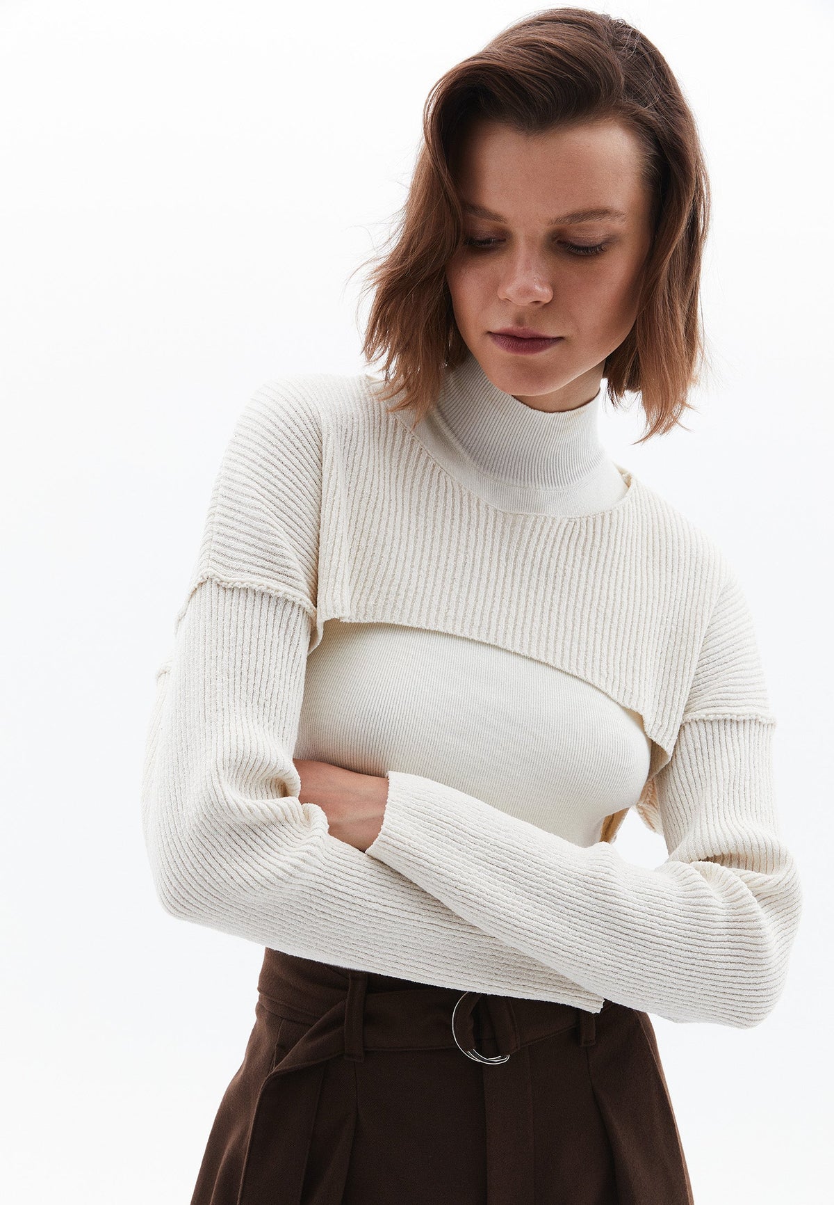 Boat Neck Cropped Sweater - SILVER BIRCH