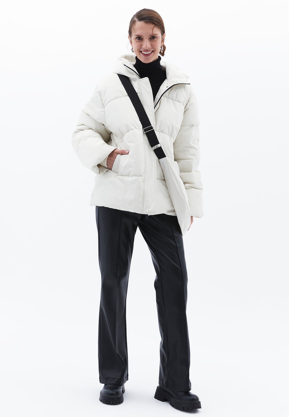 High Collar Long Sleeved Women's Coat - SILVER BIRCH