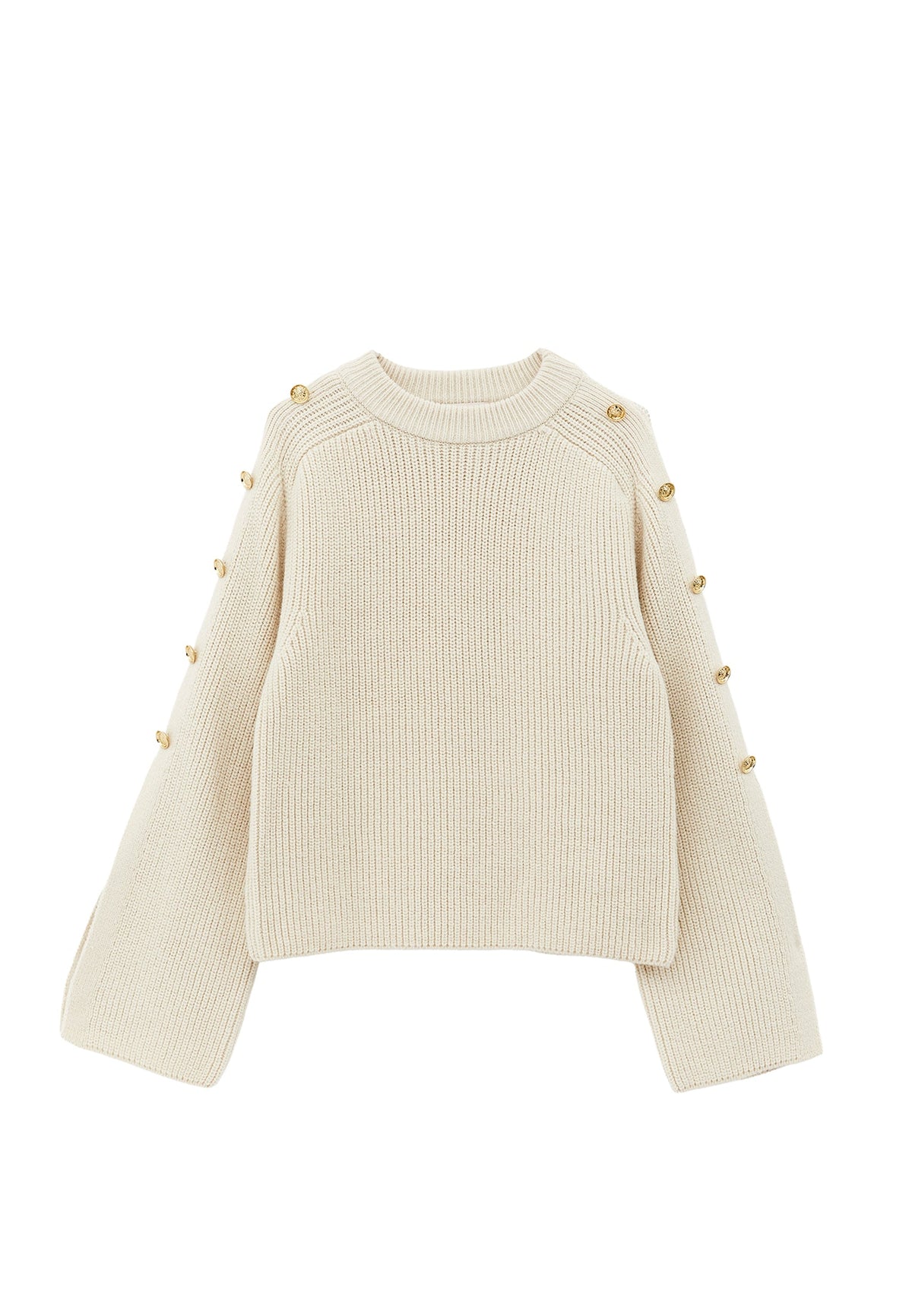 Sweater With Button Details - SILVER BIRCH