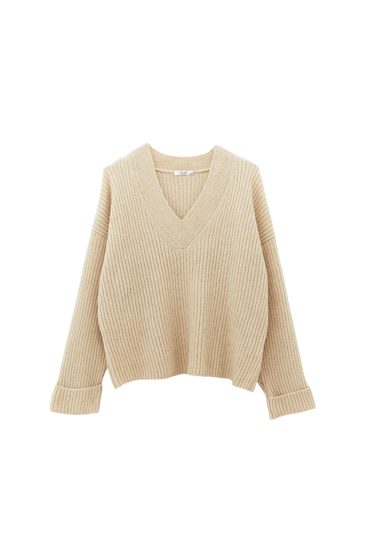 V Neck Knit Sweater - SILVER BIRCH