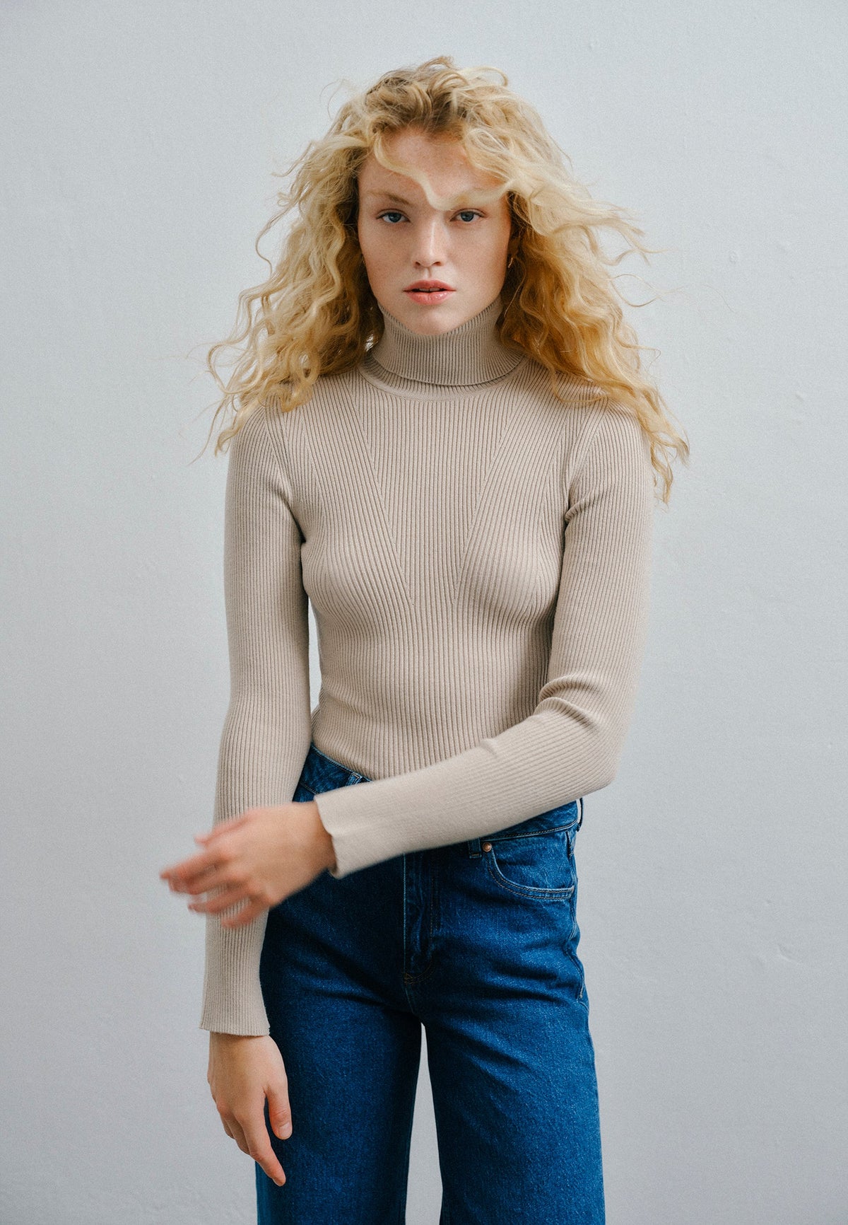 Ribbed Raglan Sleeve Turtleneck Sweater - SIMPLY TAUPE