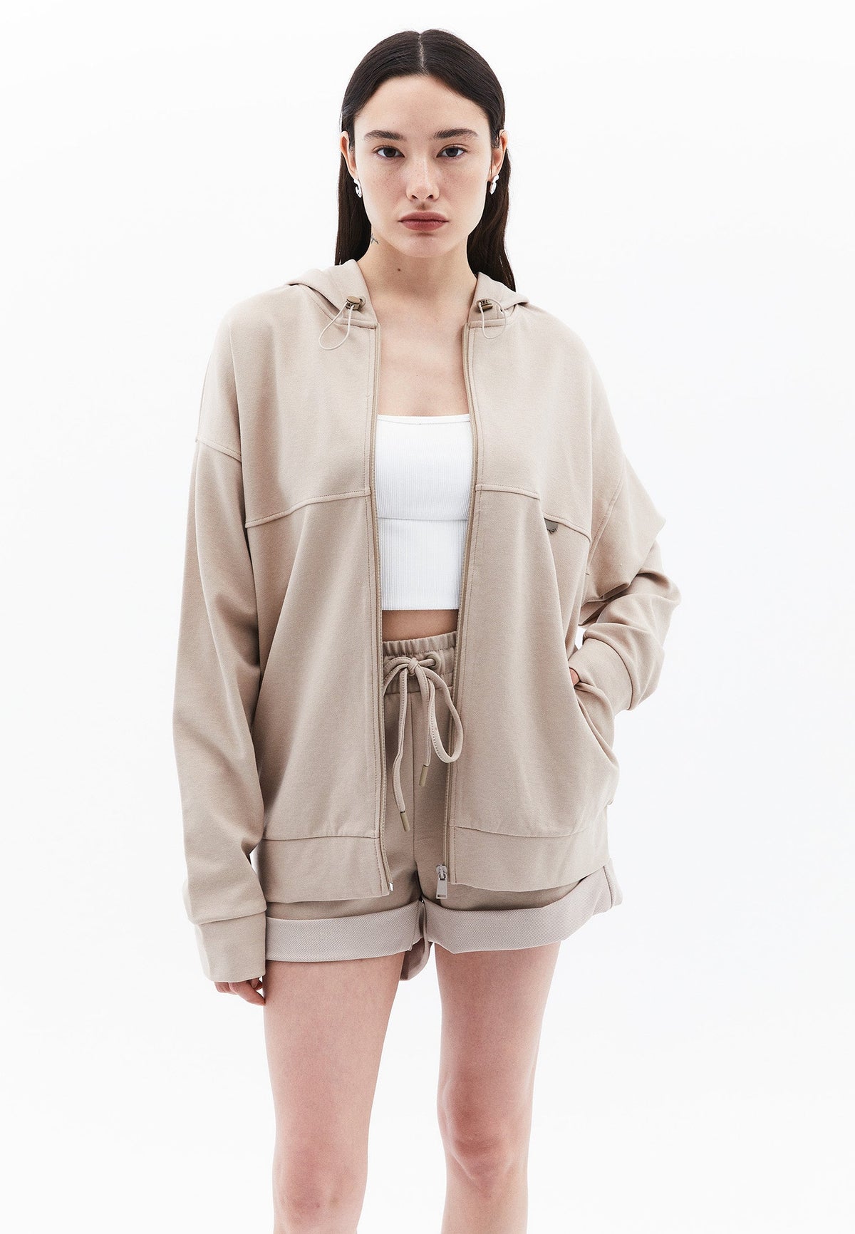 Hooded Long Sleeve Sweatshirt - SIMPLY TAUPE