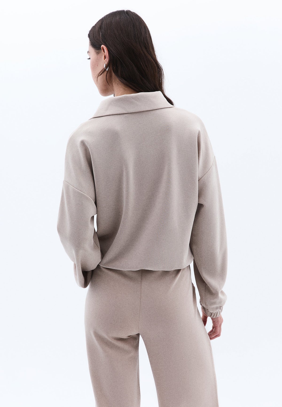 Sweatshirt With Pocket Detail And High Collar - SIMPLY TAUPE
