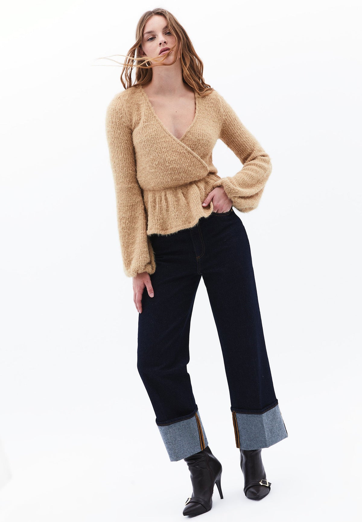 Wrap Neck Balloon Sleeve Blouse - STARFISH