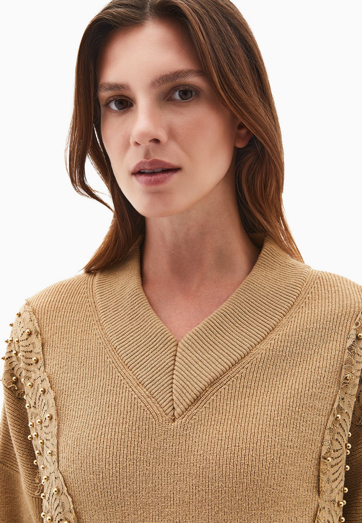 V Neck Embroidered Long Sleeve Sweater - STARFISH