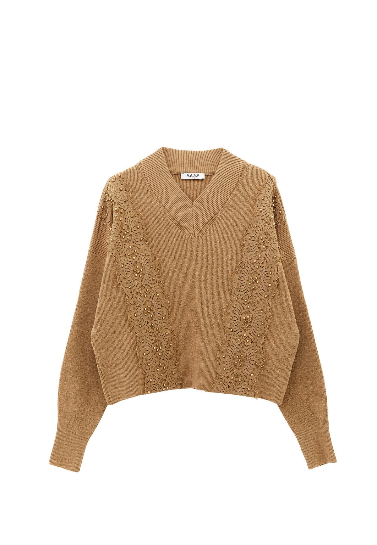 V Neck Embroidered Long Sleeve Sweater - STARFISH