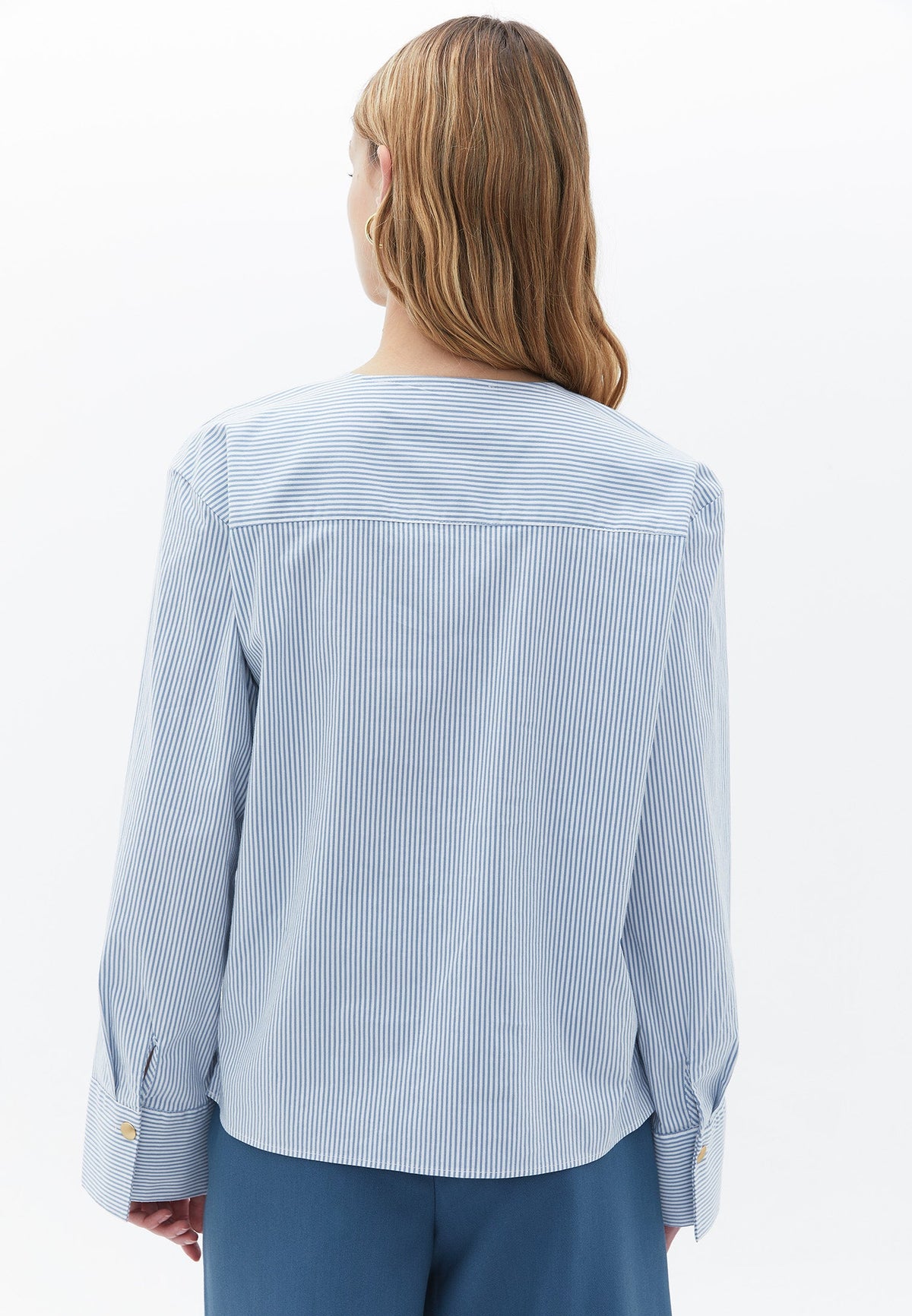 Long Sleeve Blouse With Button Detail - STRIPE COMB